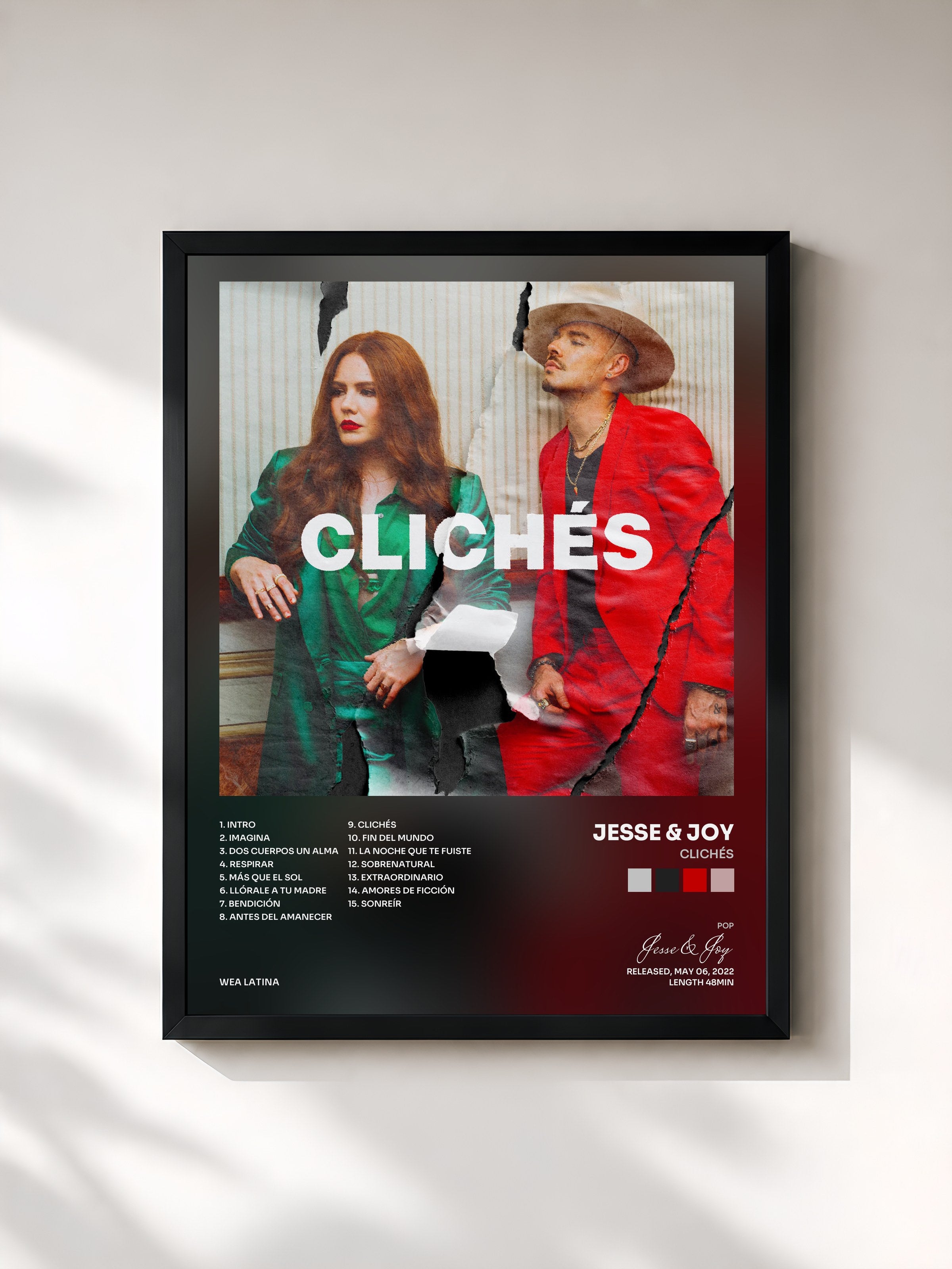 #noir Tableau de l'album Clichés de Jesse & Joy, cadre noir, imprimé et encadré en France