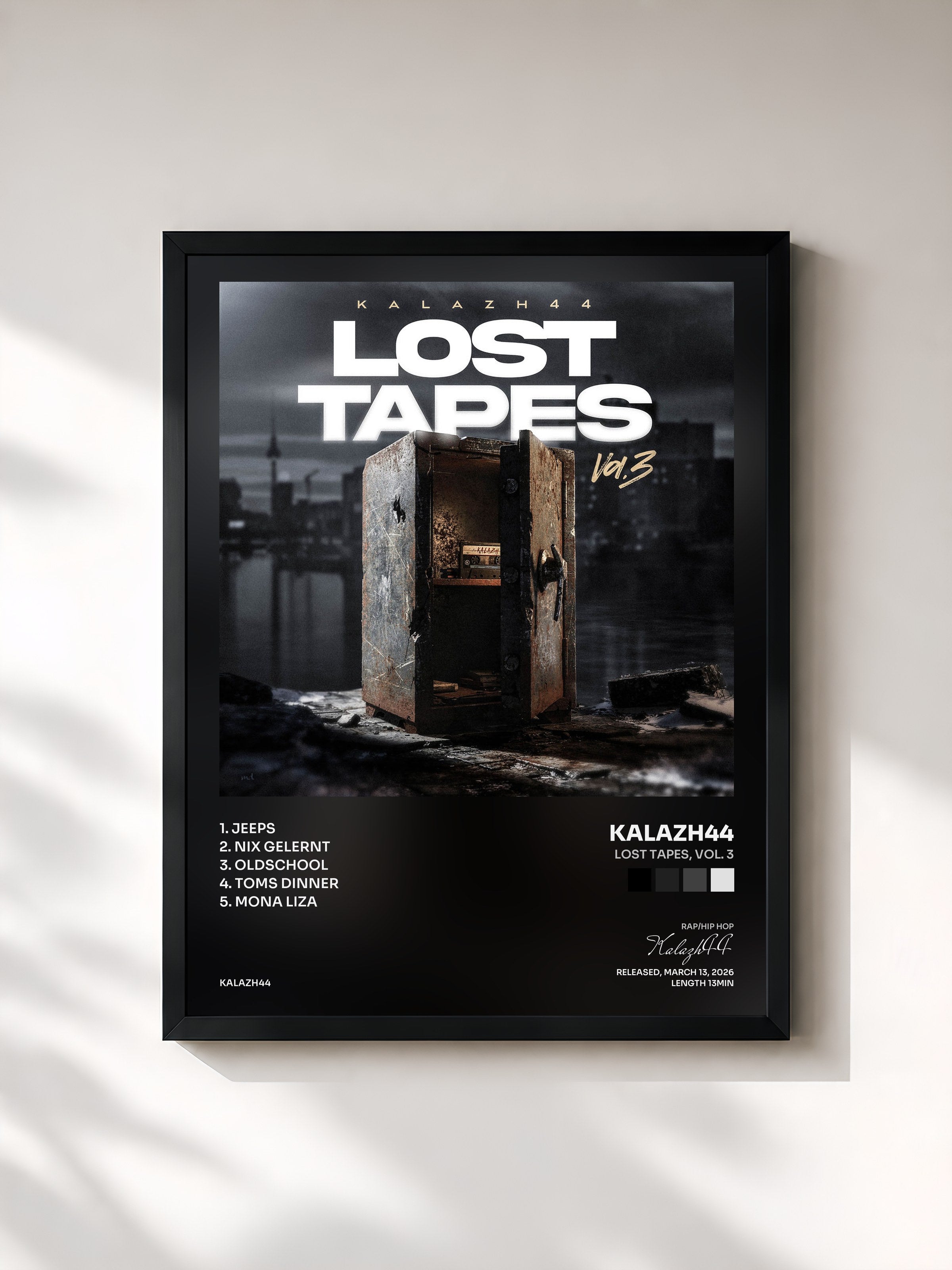 #noir Tableau de l'album Lost Tapes, Vol. 3 de Kalazh44, cadre noir, imprimé et encadré en France