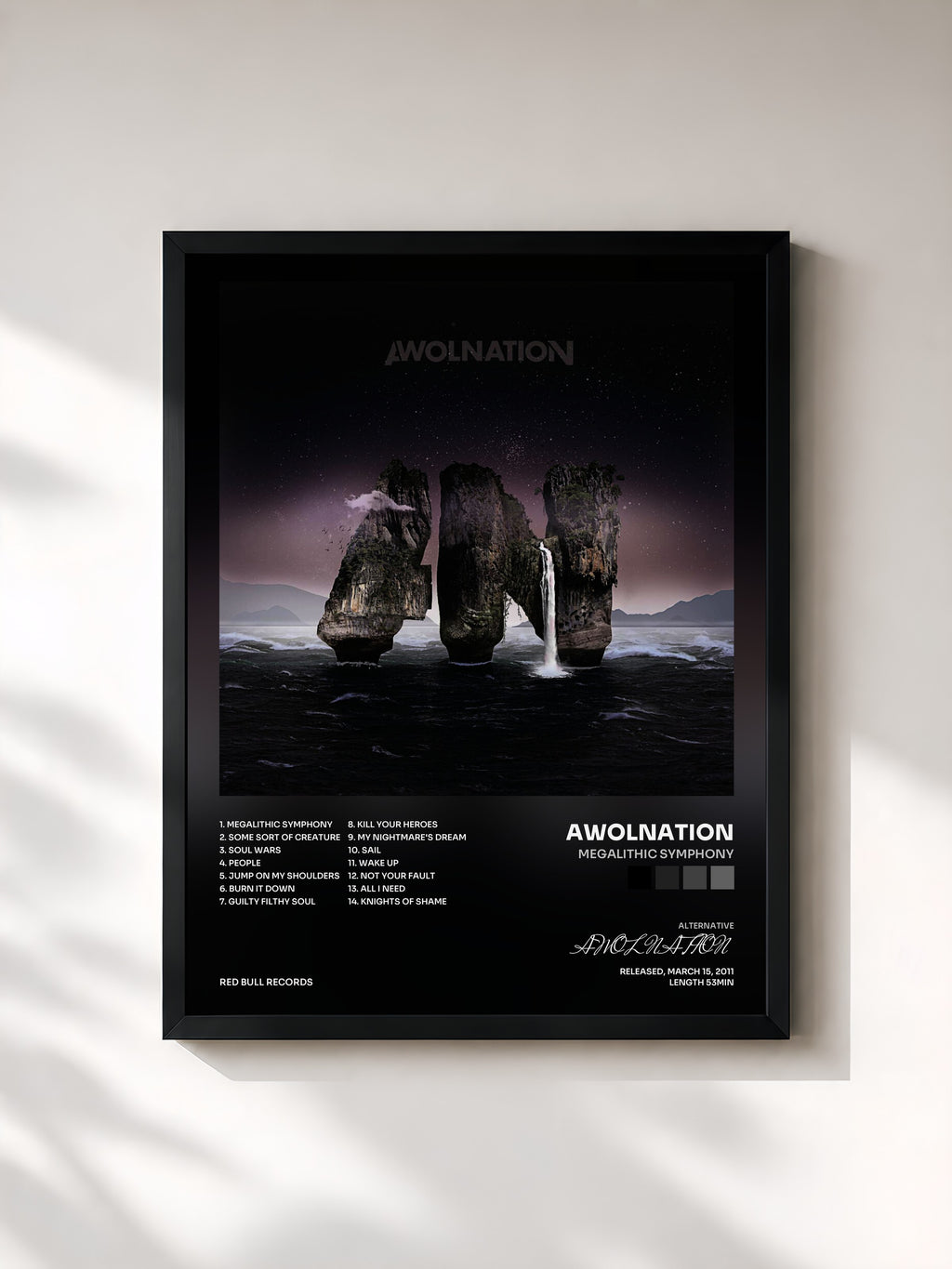 #noir Tableau de l'album Megalithic Symphony de AWOLNATION, cadre noir, imprimé et encadré en France