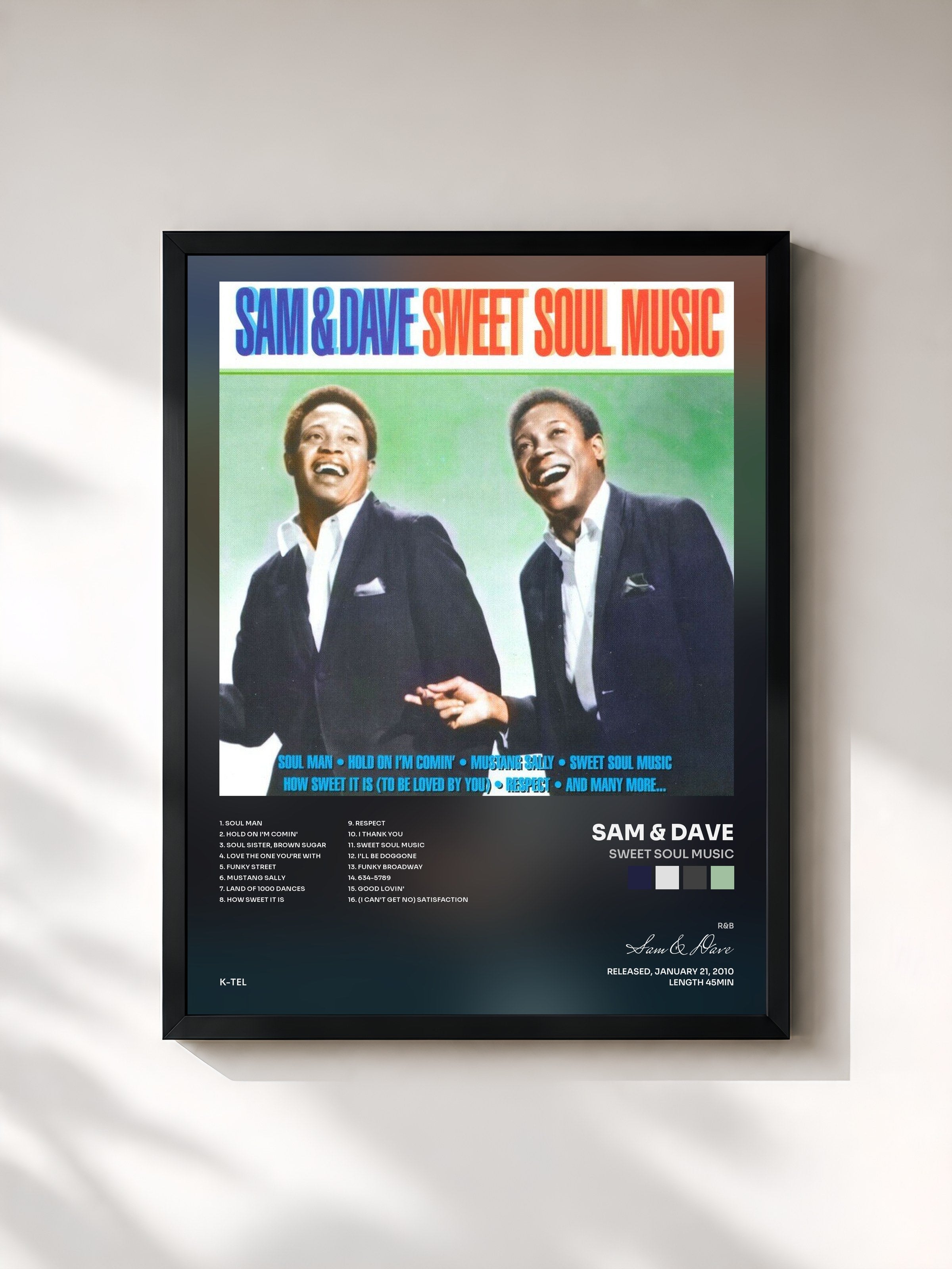 #noir Tableau de l'album Sweet Soul Music de Sam & Dave, cadre noir, imprimé et encadré en France