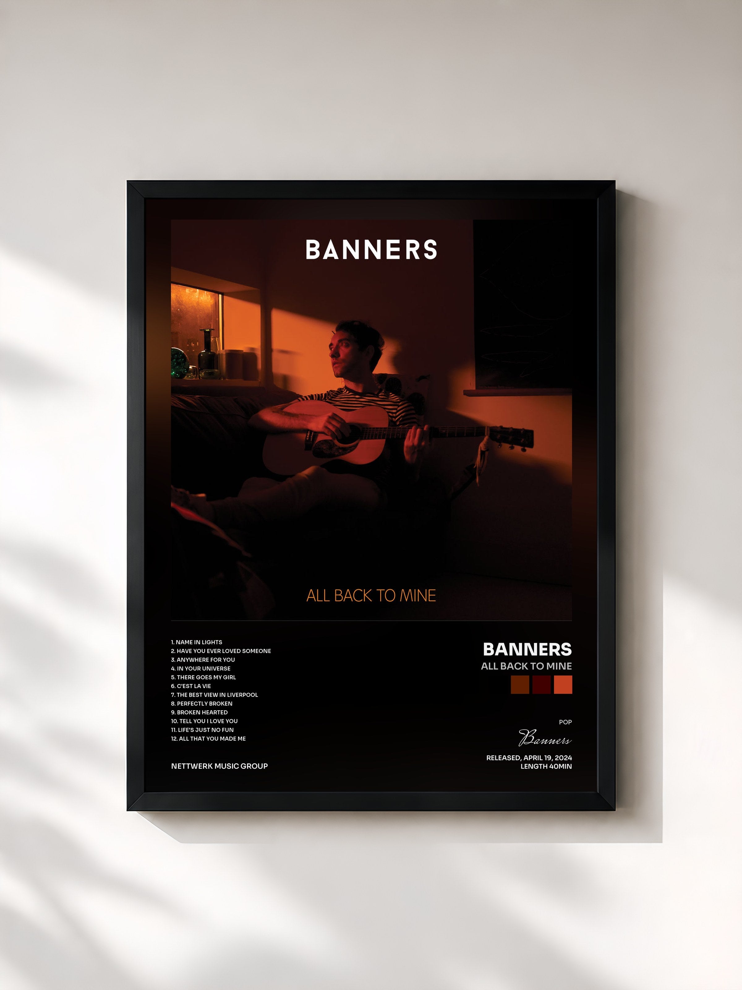 #noir Tableau de l'album All Back to Mine de Banners, cadre noir, imprimé et encadré en France
