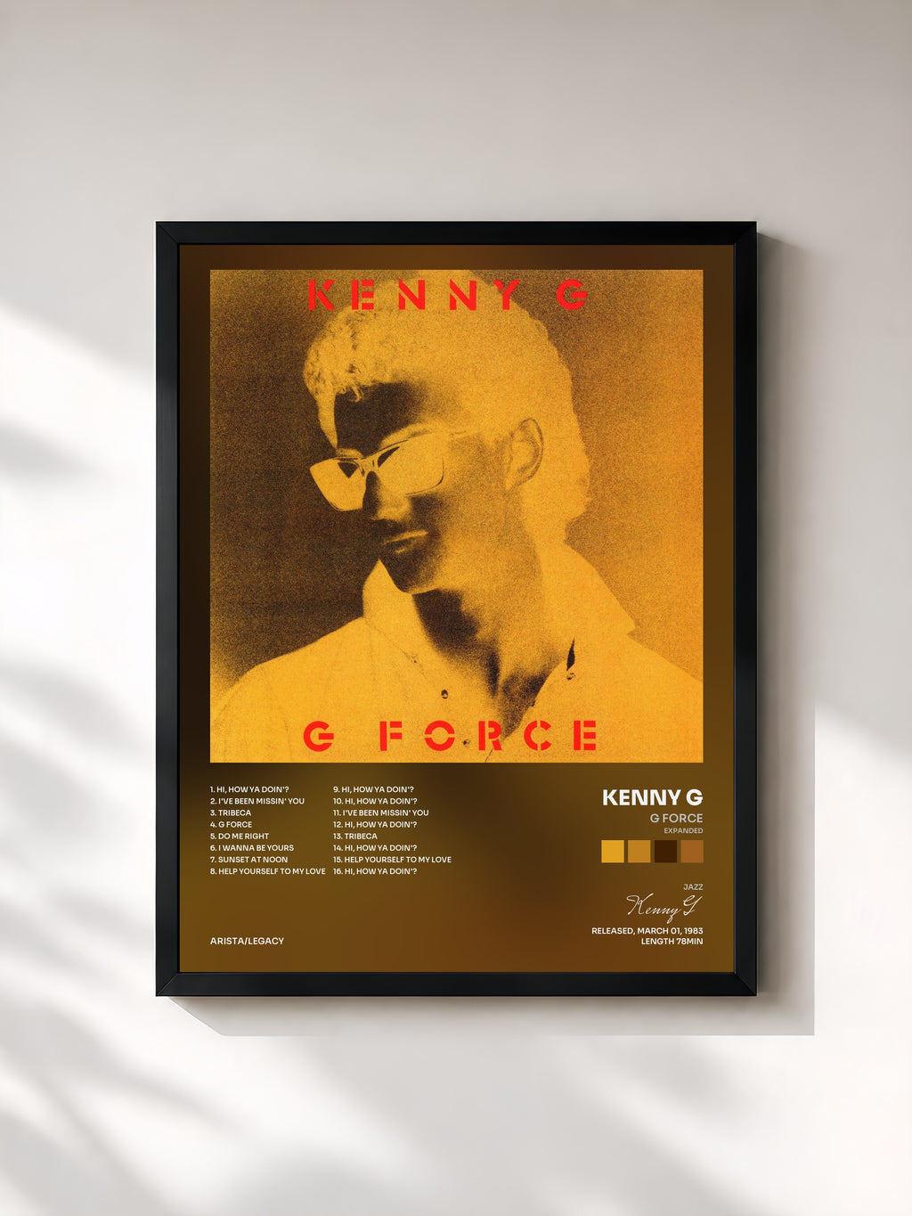 #noir Tableau de l'album G Force (Expanded) de Kenny G, cadre noir, imprimé et encadré en France