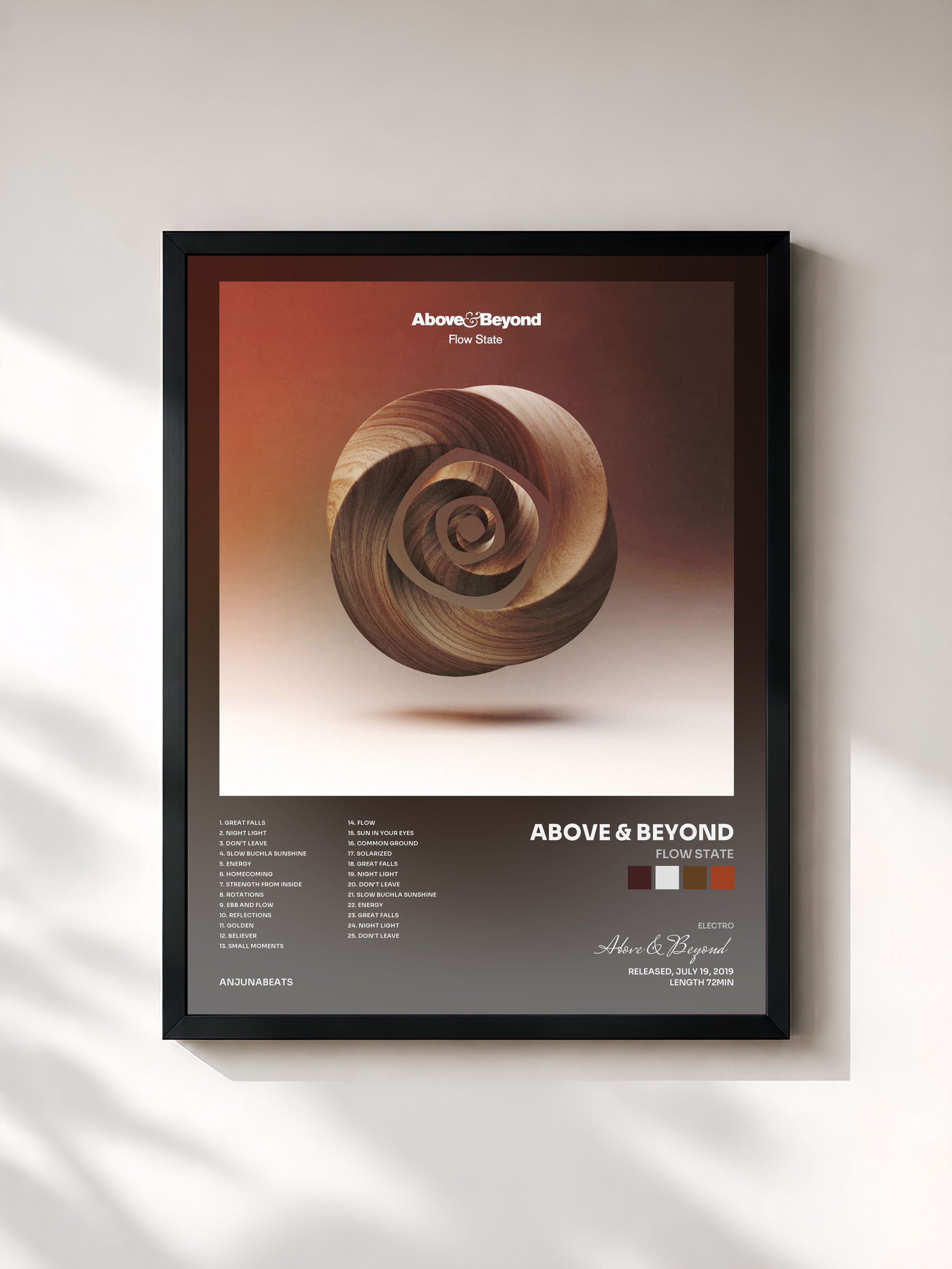 #noir Tableau de l'album Flow State de Above & Beyond, cadre noir, imprimé et encadré en France