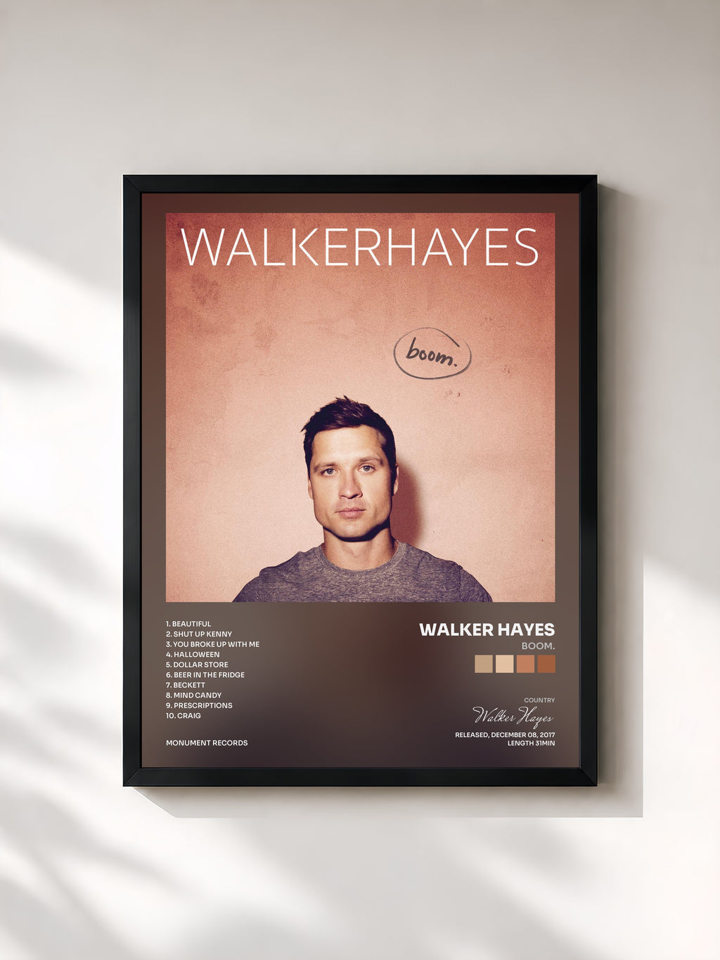 #noir Tableau de l'album boom. de Walker Hayes, cadre noir, imprimé et encadré en France