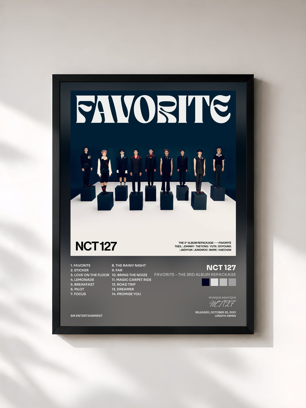 #noir Tableau de l'album Favorite - The 3rd Album Repackage de NCT 127, cadre noir, imprimé et encadré en France