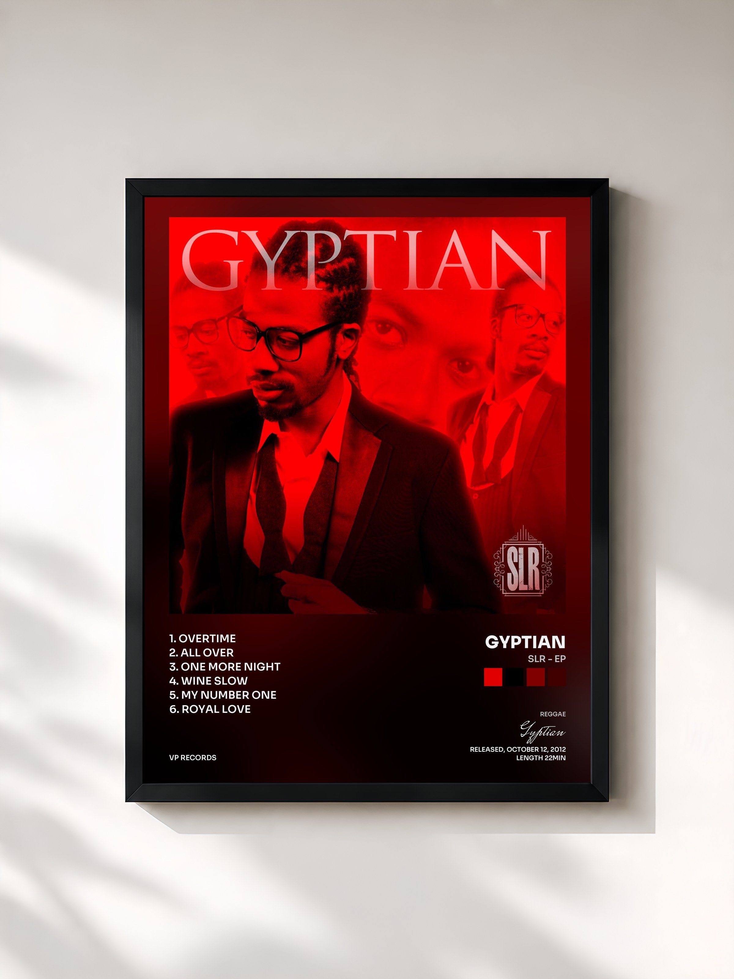 #noir Tableau de l'album SLR - EP de Gyptian, cadre noir, imprimé et encadré en France