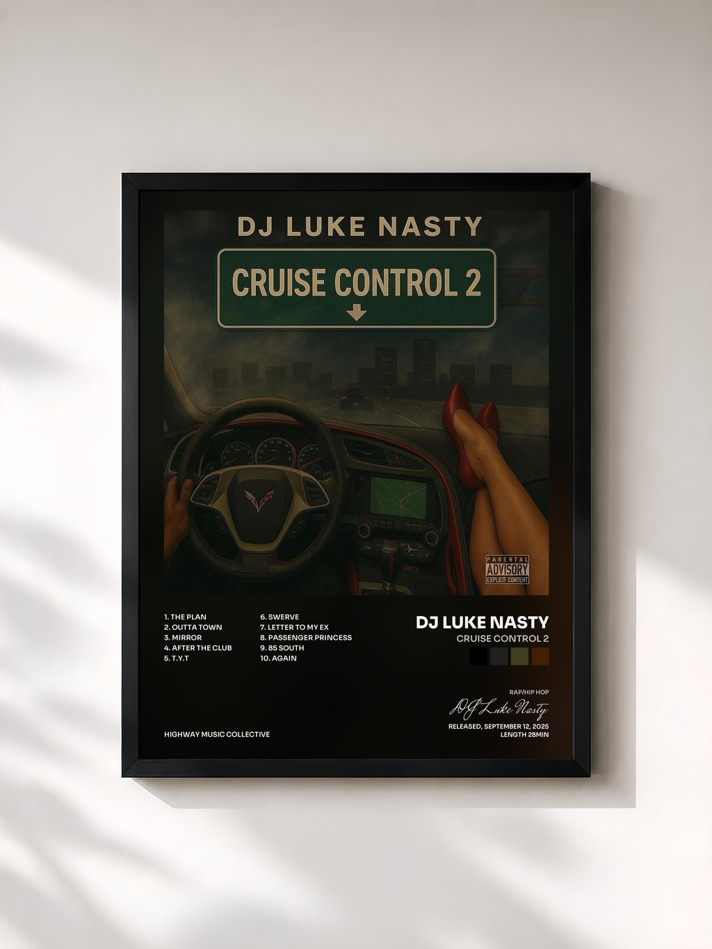 #noir Tableau de l'album Cruise Control 2 de DJ Luke Nasty, cadre noir, imprimé et encadré en France