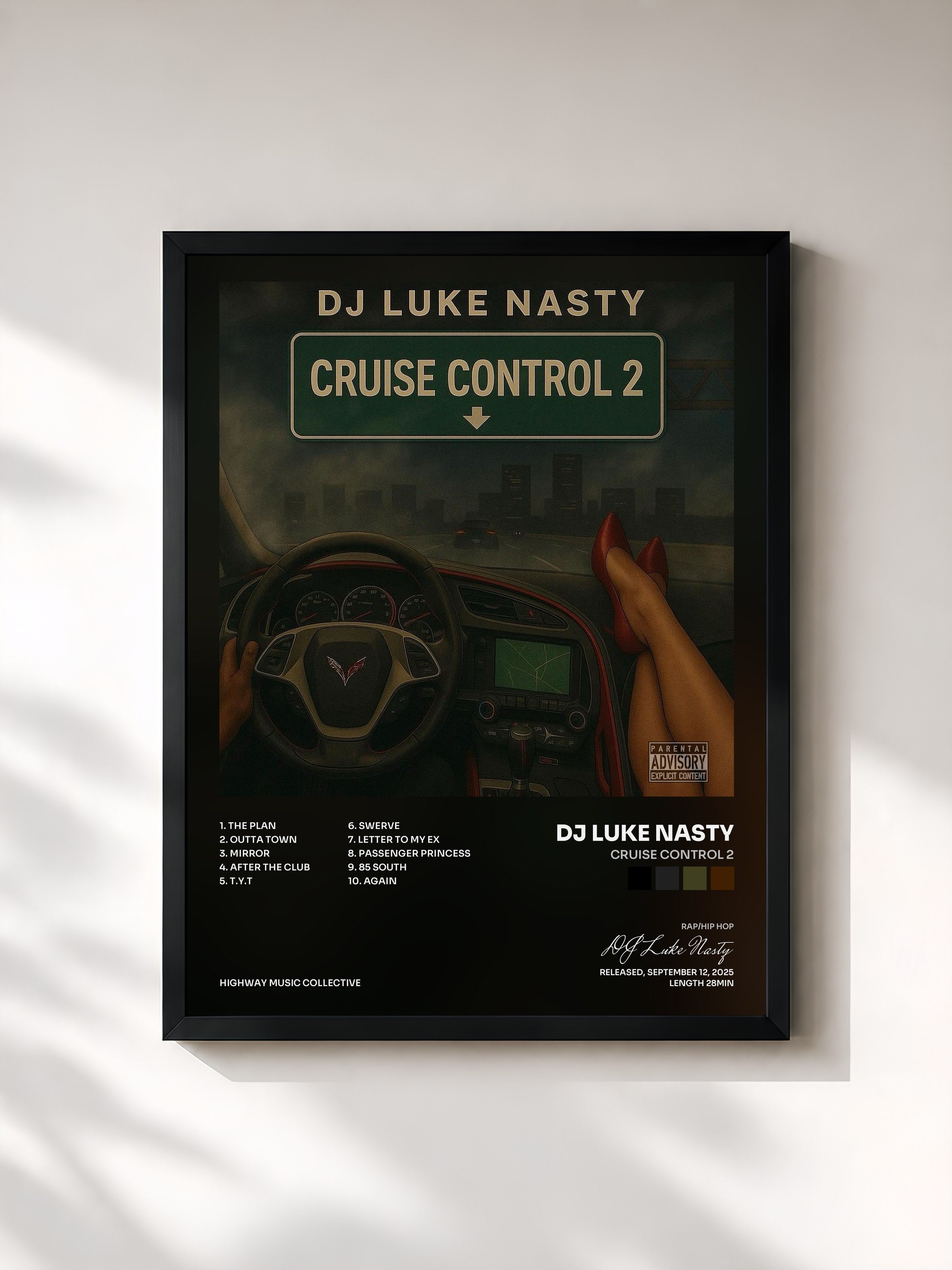 #noir Tableau de l'album Cruise Control 2 de DJ Luke Nasty, cadre noir, imprimé et encadré en France