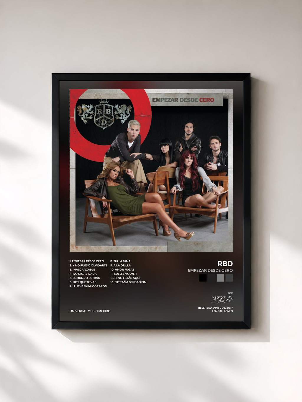 #noir Tableau de l'album Empezar Desde Cero de RBD, cadre noir, imprimé et encadré en France