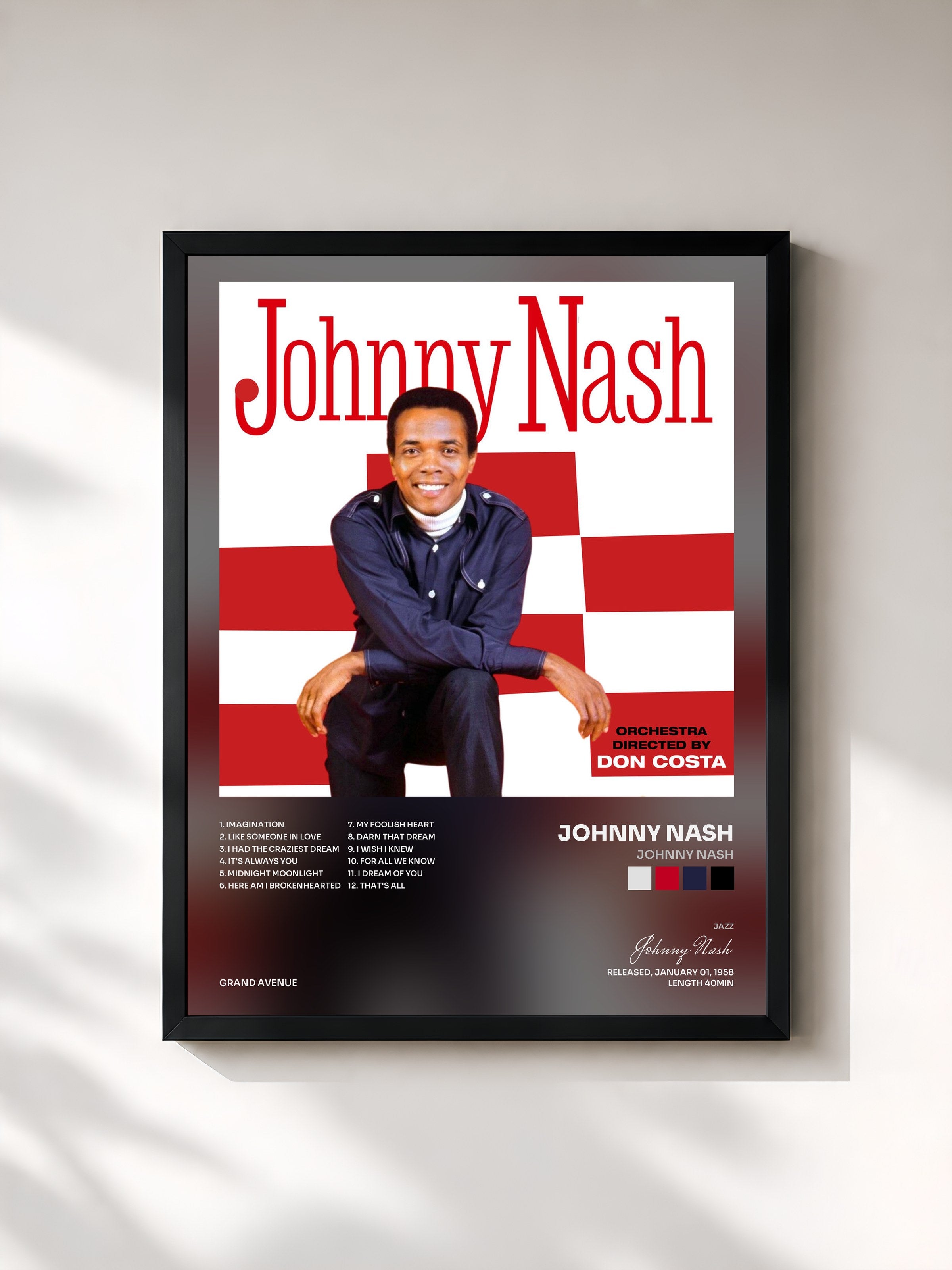 #noir Tableau de l'album Johnny Nash de Johnny Nash, cadre noir, imprimé et encadré en France