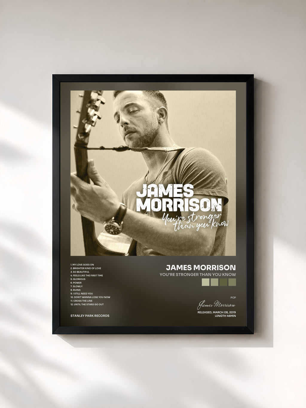 #noir Tableau de l'album You're Stronger Than You Know de James Morrison, cadre noir, imprimé et encadré en France