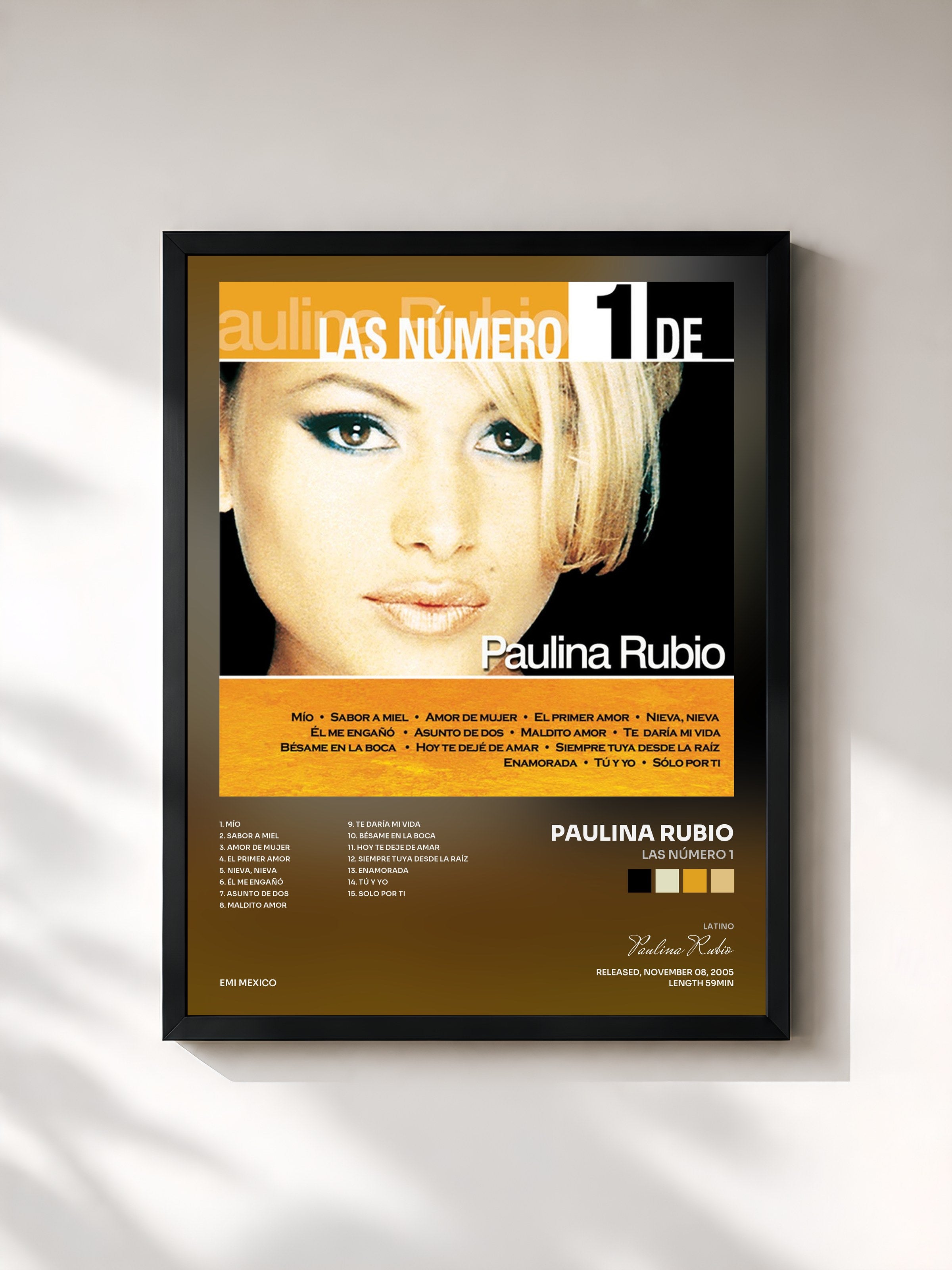 #noir Tableau de l'album Las Número 1 de Paulina Rubio, cadre noir, imprimé et encadré en France