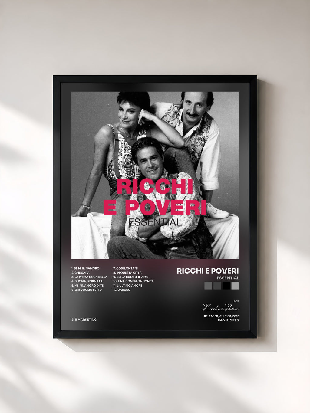 #noir Tableau de l'album Essential de Ricchi e Poveri, cadre noir, imprimé et encadré en France
