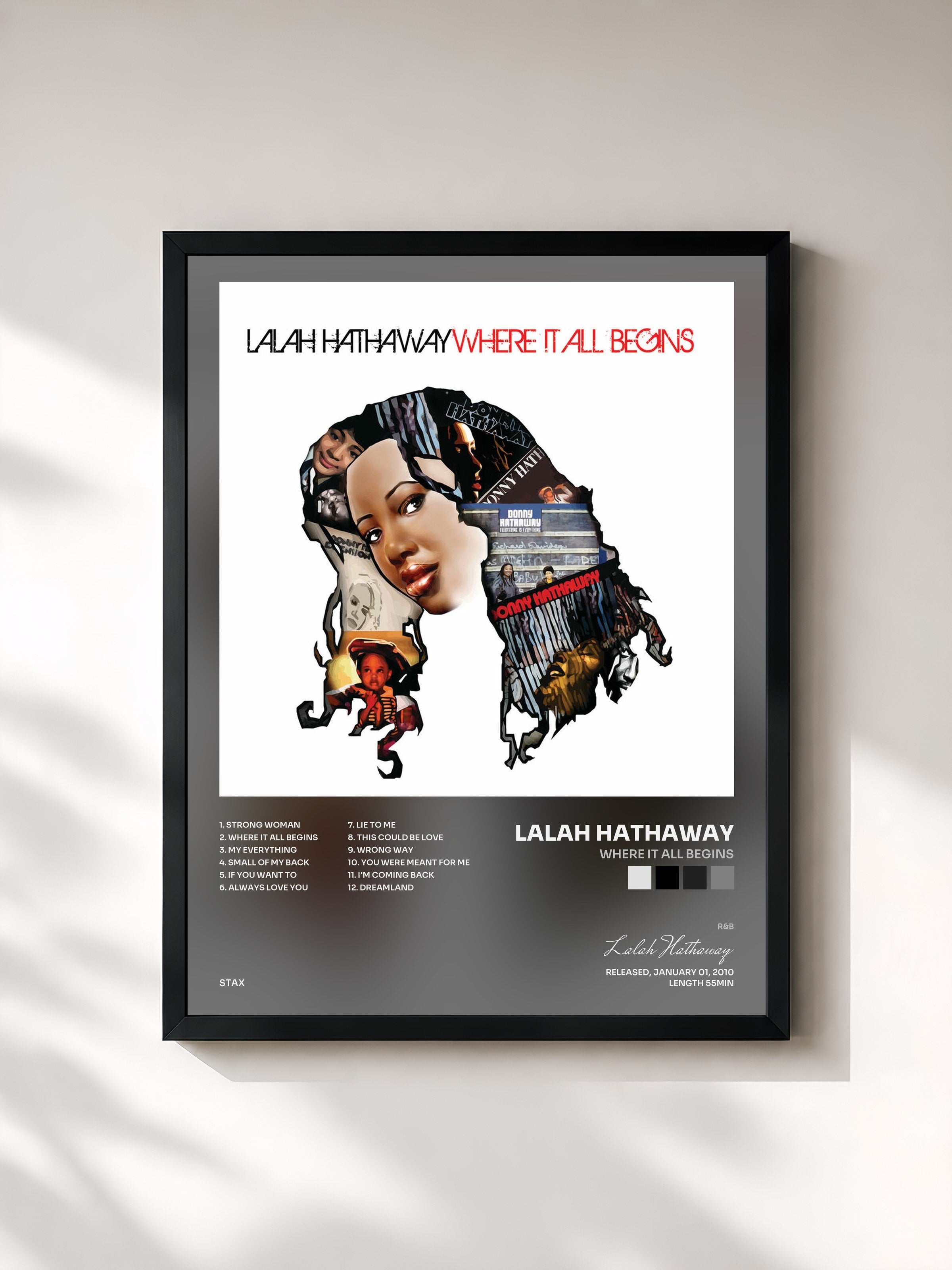 #noir Tableau de l'album Where It All Begins de Lalah Hathaway, cadre noir, imprimé et encadré en France