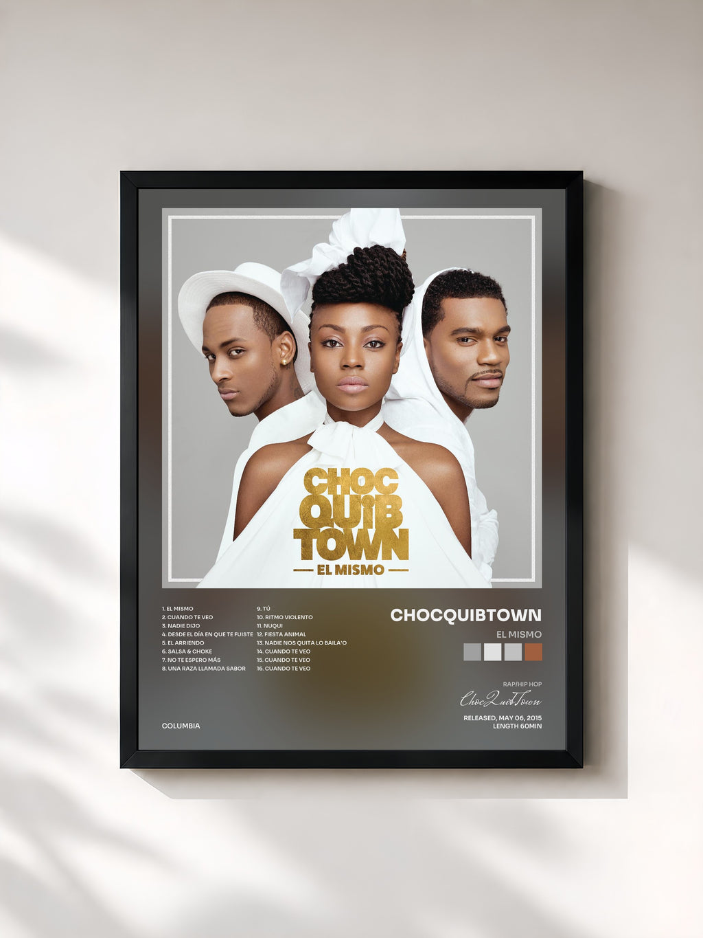 #noir Tableau de l'album El Mismo de ChocQuibTown, cadre noir, imprimé et encadré en France