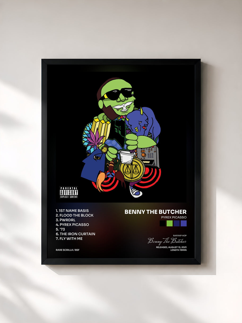 #noir Tableau de l'album Pyrex Picasso de Benny The Butcher, cadre noir, imprimé et encadré en France