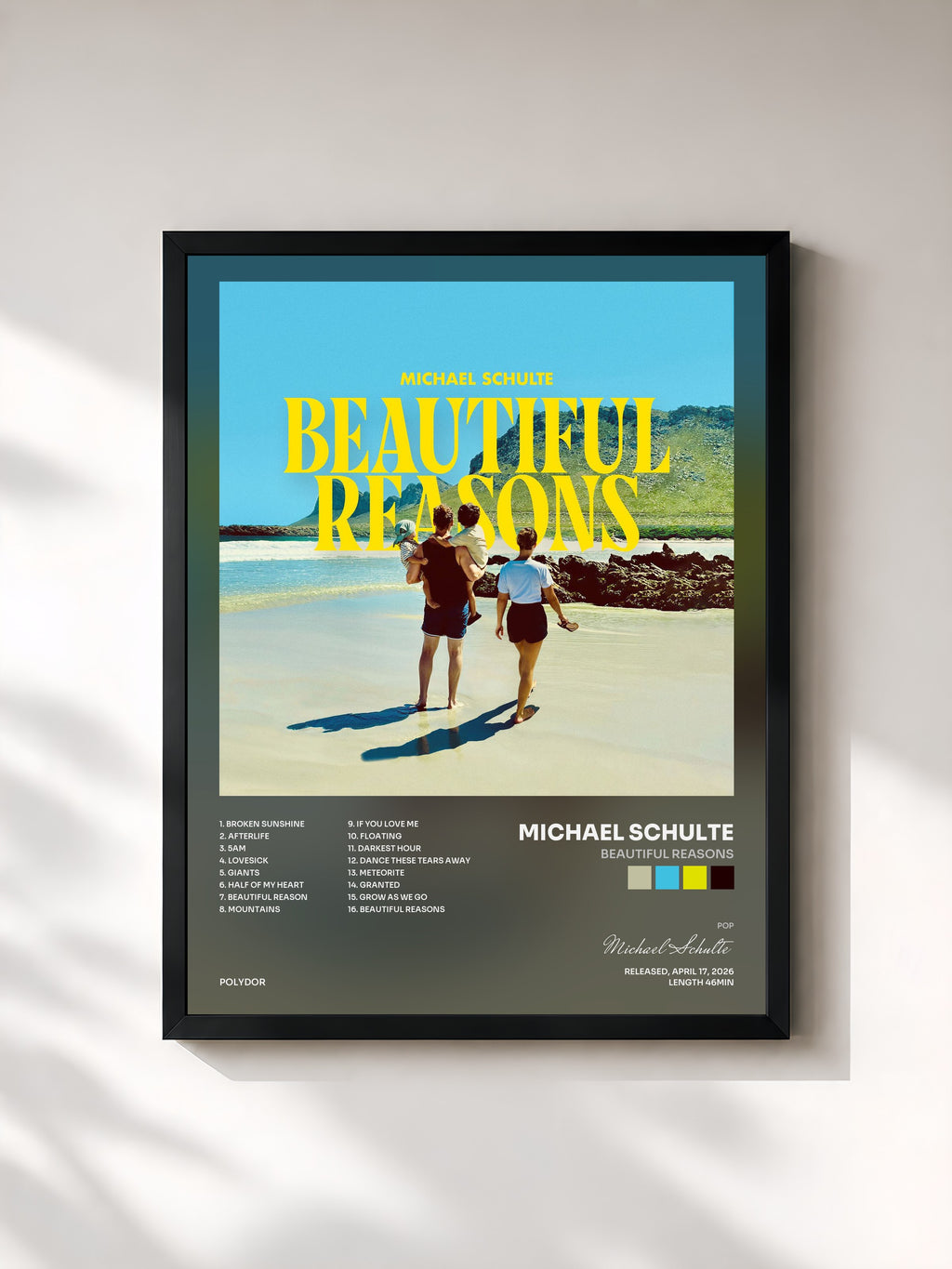 #noir Tableau de l'album Beautiful Reasons de Michael Schulte, cadre noir, imprimé et encadré en France