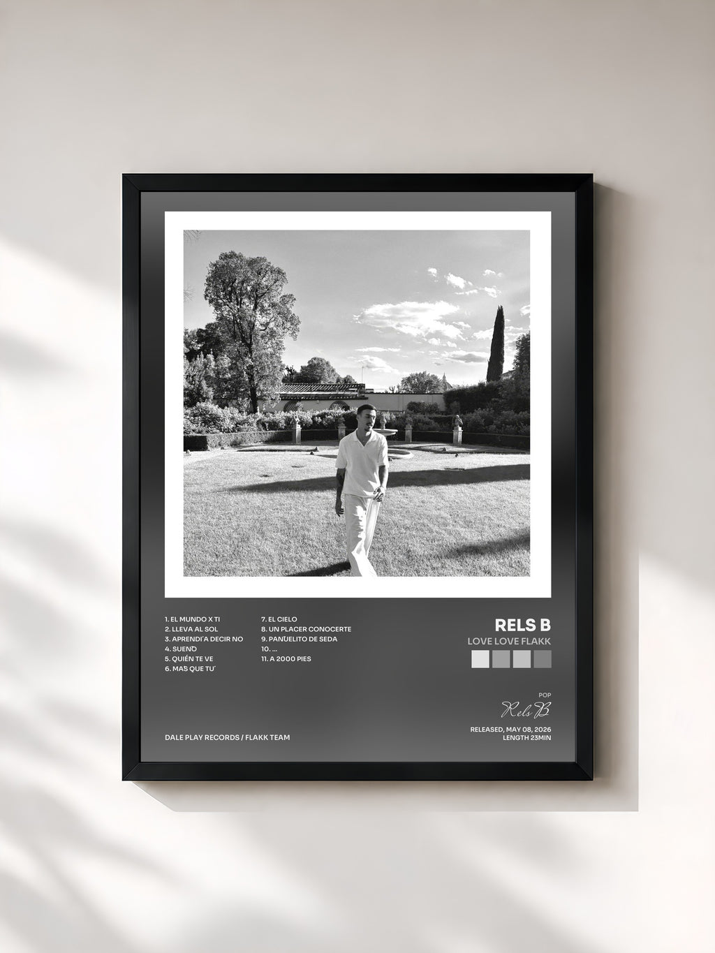 #noir Tableau de l'album love love FLAKK de Rels B, cadre noir, imprimé et encadré en France