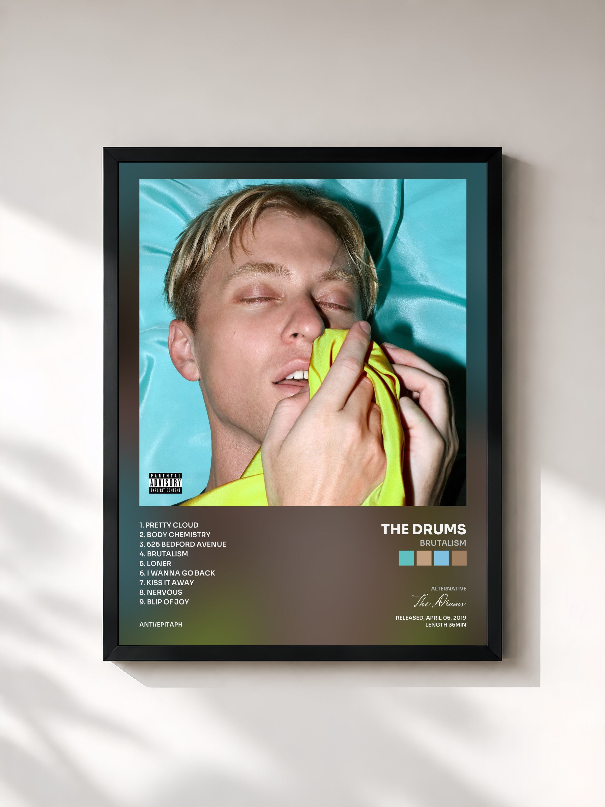 #noir Tableau de l'album Brutalism de The Drums, cadre noir, imprimé et encadré en France