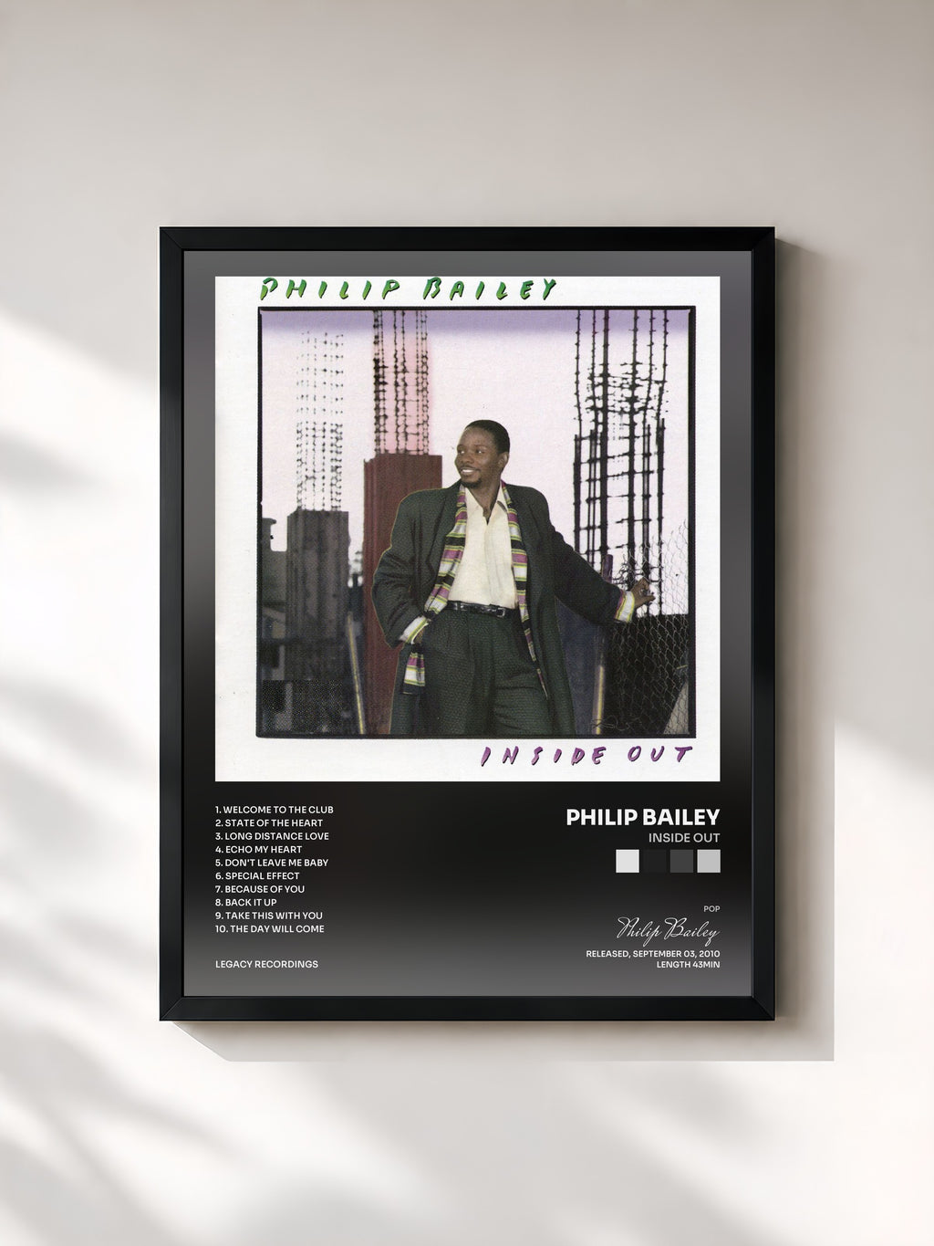 #noir Tableau de l'album Inside Out de Philip Bailey, cadre noir, imprimé et encadré en France
