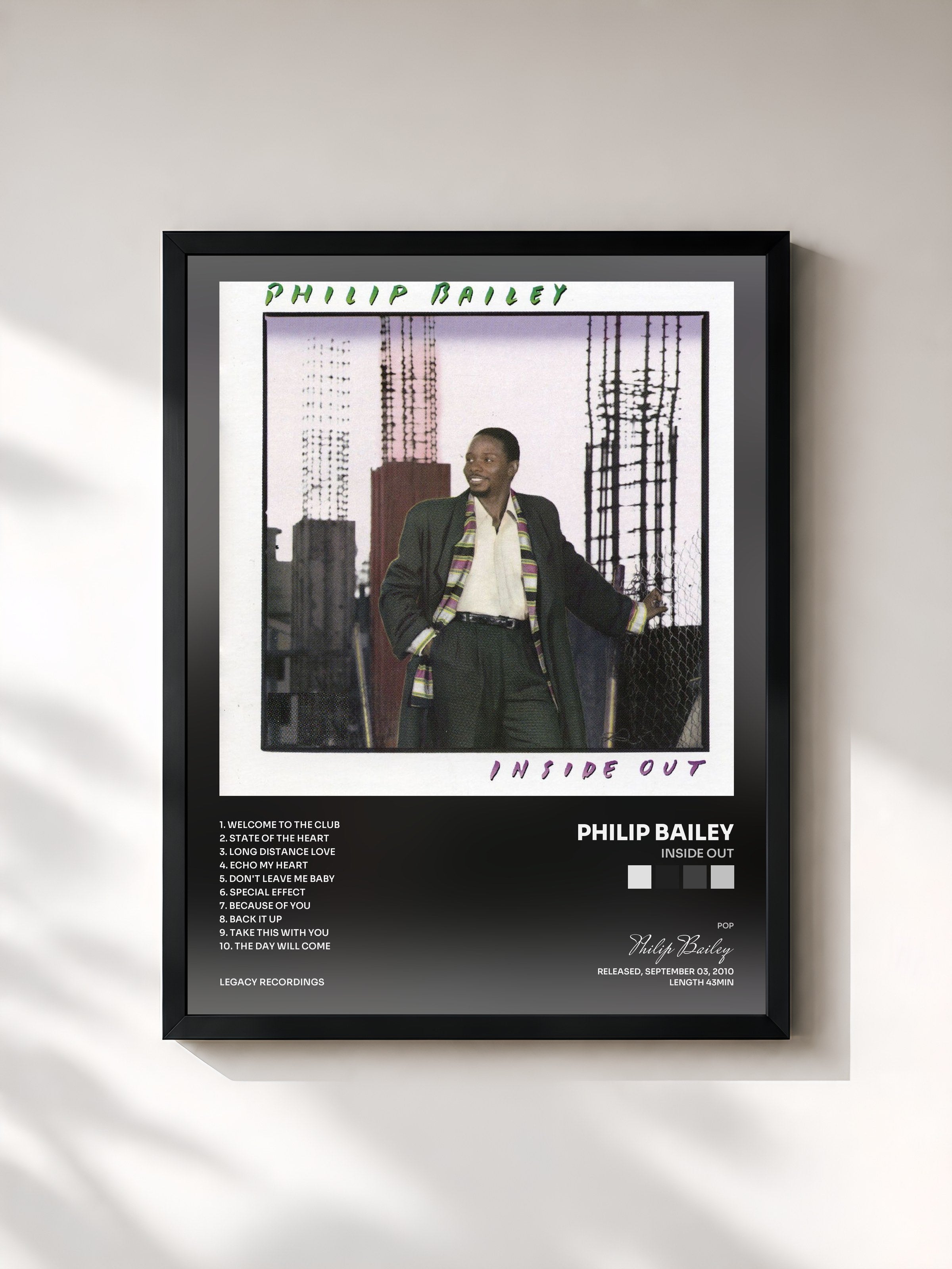 #noir Tableau de l'album Inside Out de Philip Bailey, cadre noir, imprimé et encadré en France