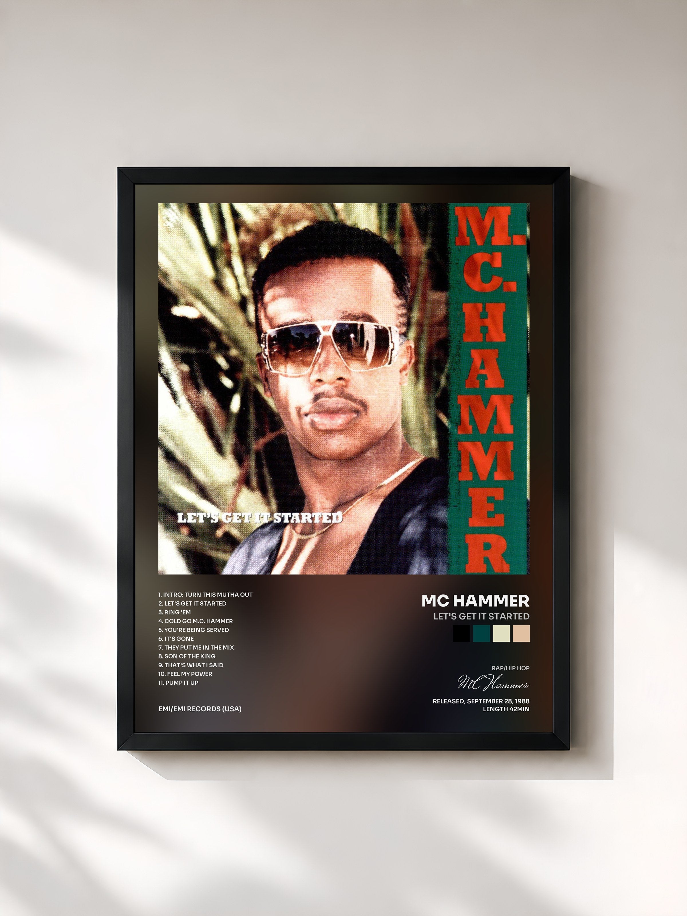 #noir Tableau de l'album Let's Get It Started de MC Hammer, cadre noir, imprimé et encadré en France