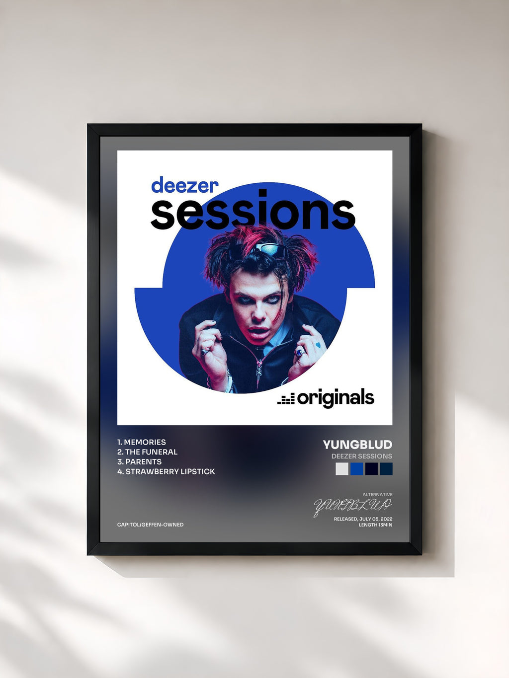 #noir Tableau de l'album Deezer Sessions de YUNGBLUD, cadre noir, imprimé et encadré en France