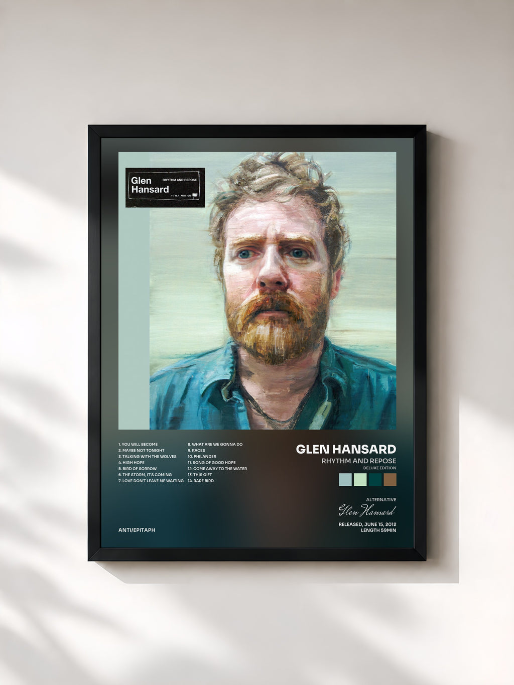 #noir Tableau de l'album Rhythm And Repose (Deluxe Edition) de Glen Hansard, cadre noir, imprimé et encadré en France