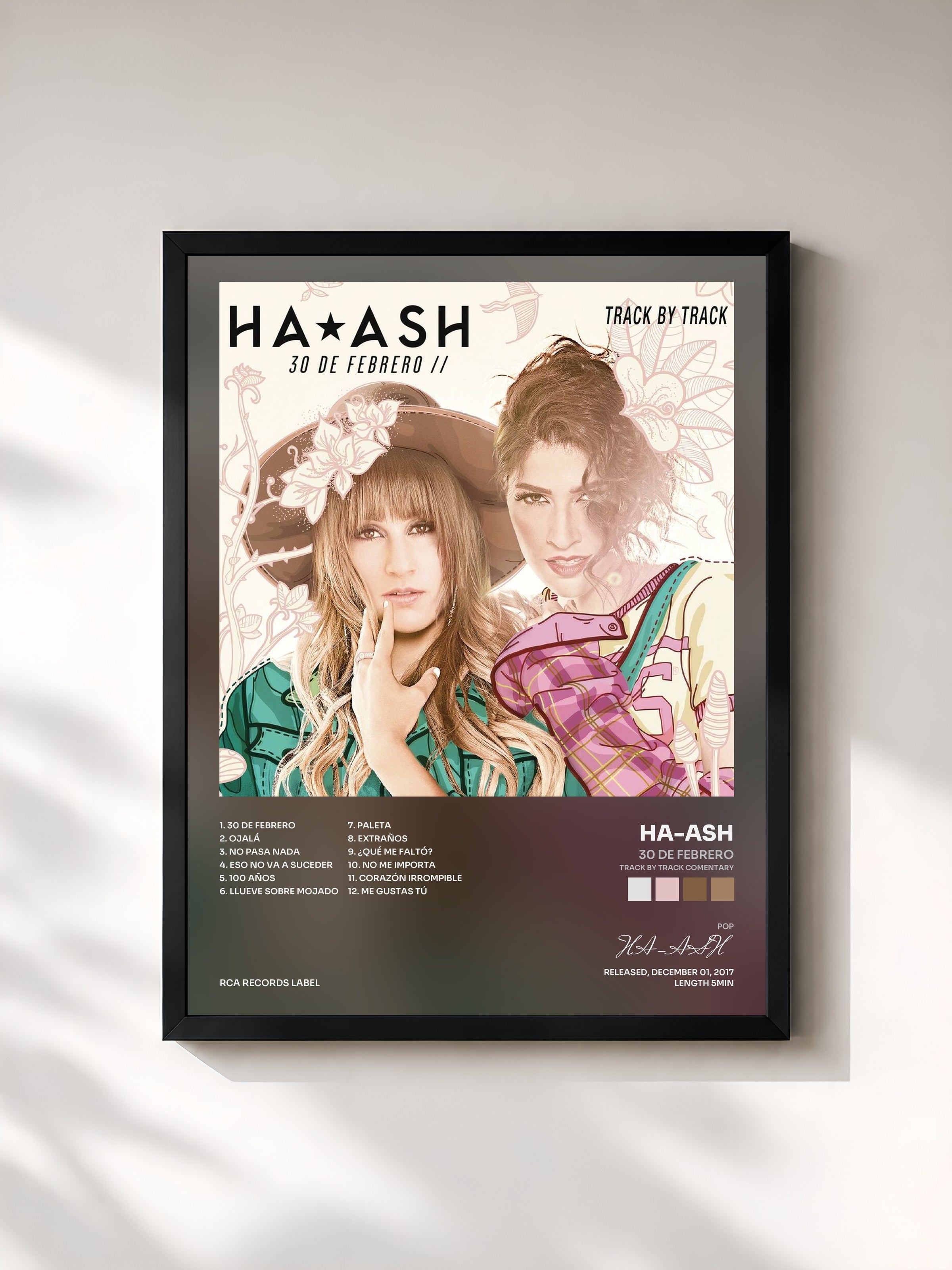 #noir Tableau de l'album 30 de Febrero (Track by Track Comentary) de HA-ASH, cadre noir, imprimé et encadré en France
