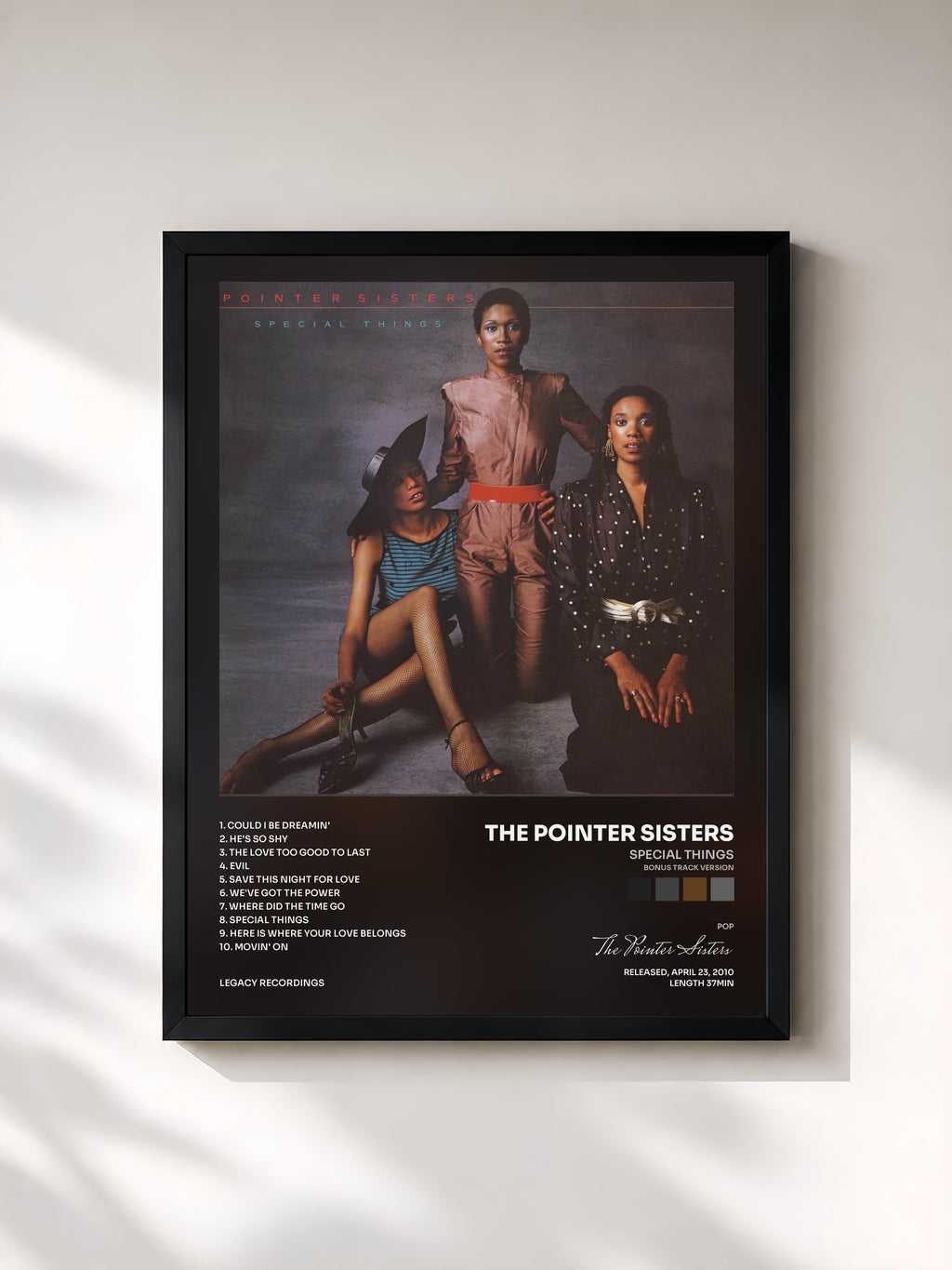 #noir Tableau de l'album Special Things (Bonus Track Version) de The Pointer Sisters, cadre noir, imprimé et encadré en France