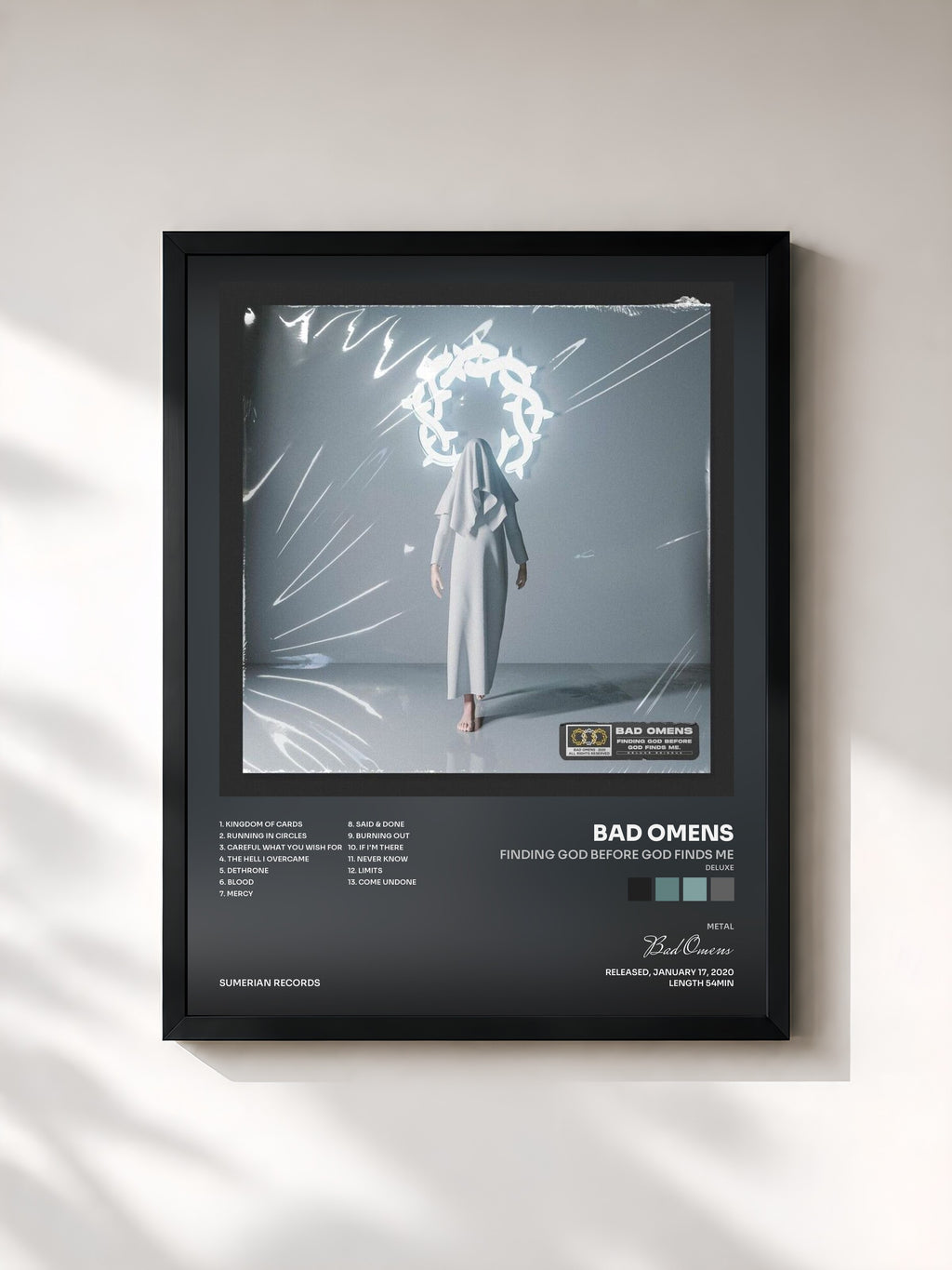 #noir Tableau de l'album Finding God Before God Finds Me (Deluxe) de Bad Omens, cadre noir, imprimé et encadré en France