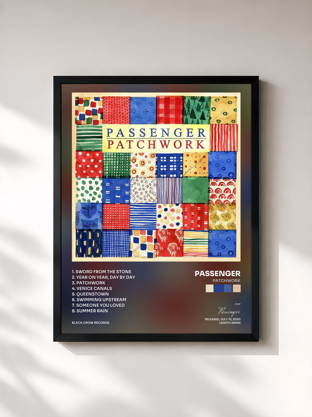 #noir Tableau de l'album Patchwork de Passenger, cadre noir, imprimé et encadré en France