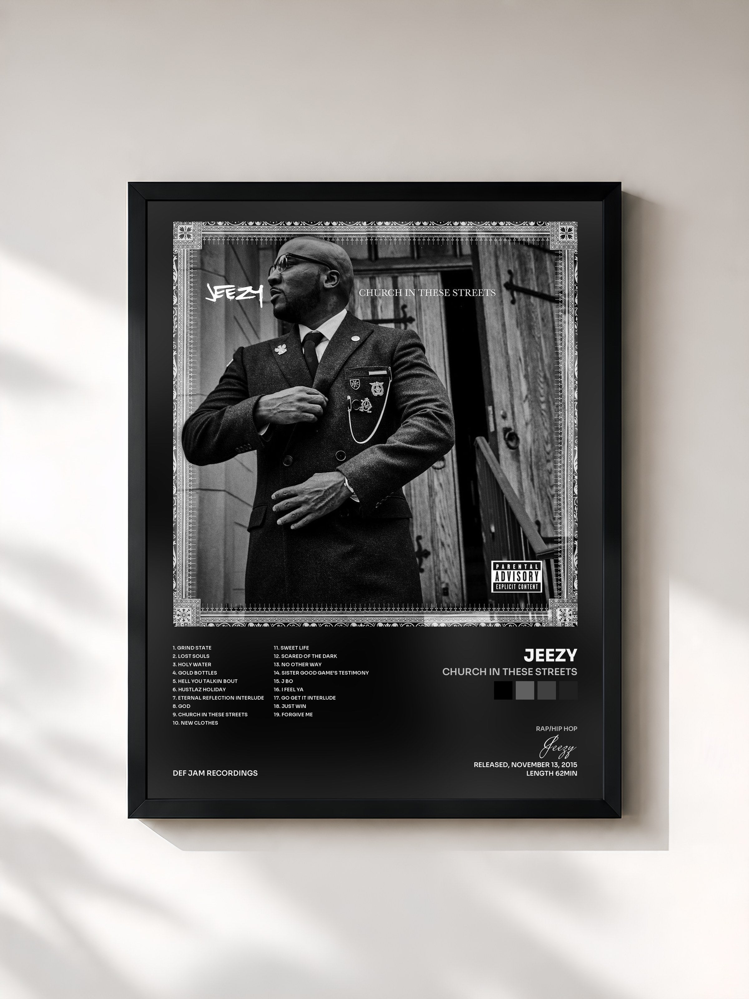 #noir Tableau de l'album Church In These Streets de Jeezy, cadre noir, imprimé et encadré en France
