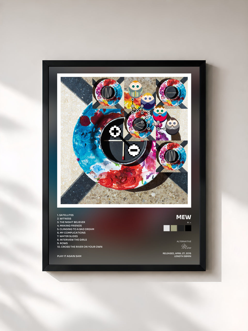 #noir Tableau de l'album + - de Mew, cadre noir, imprimé et encadré en France