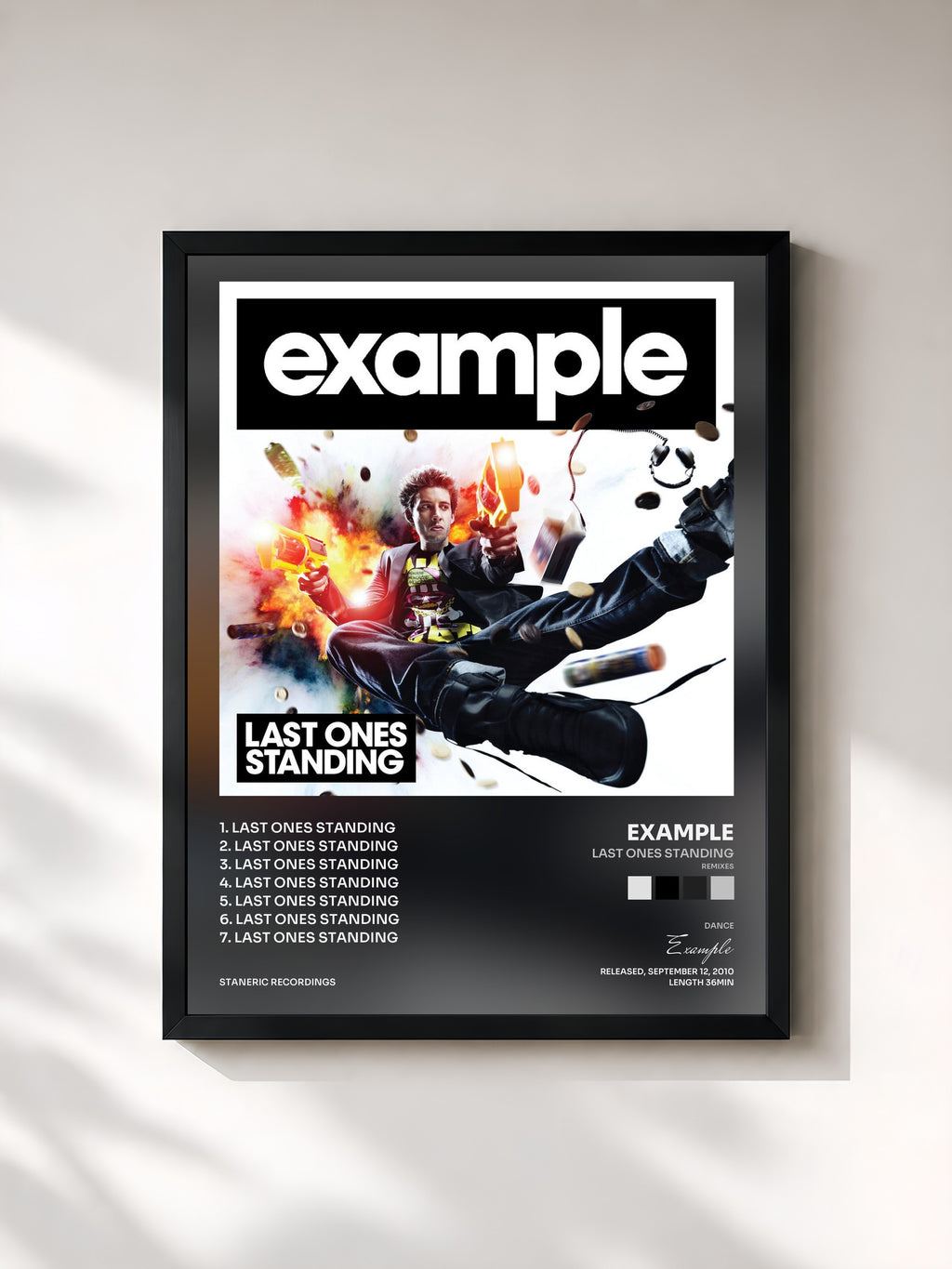 #noir Tableau de l'album Last Ones Standing (Remixes) de Example, cadre noir, imprimé et encadré en France