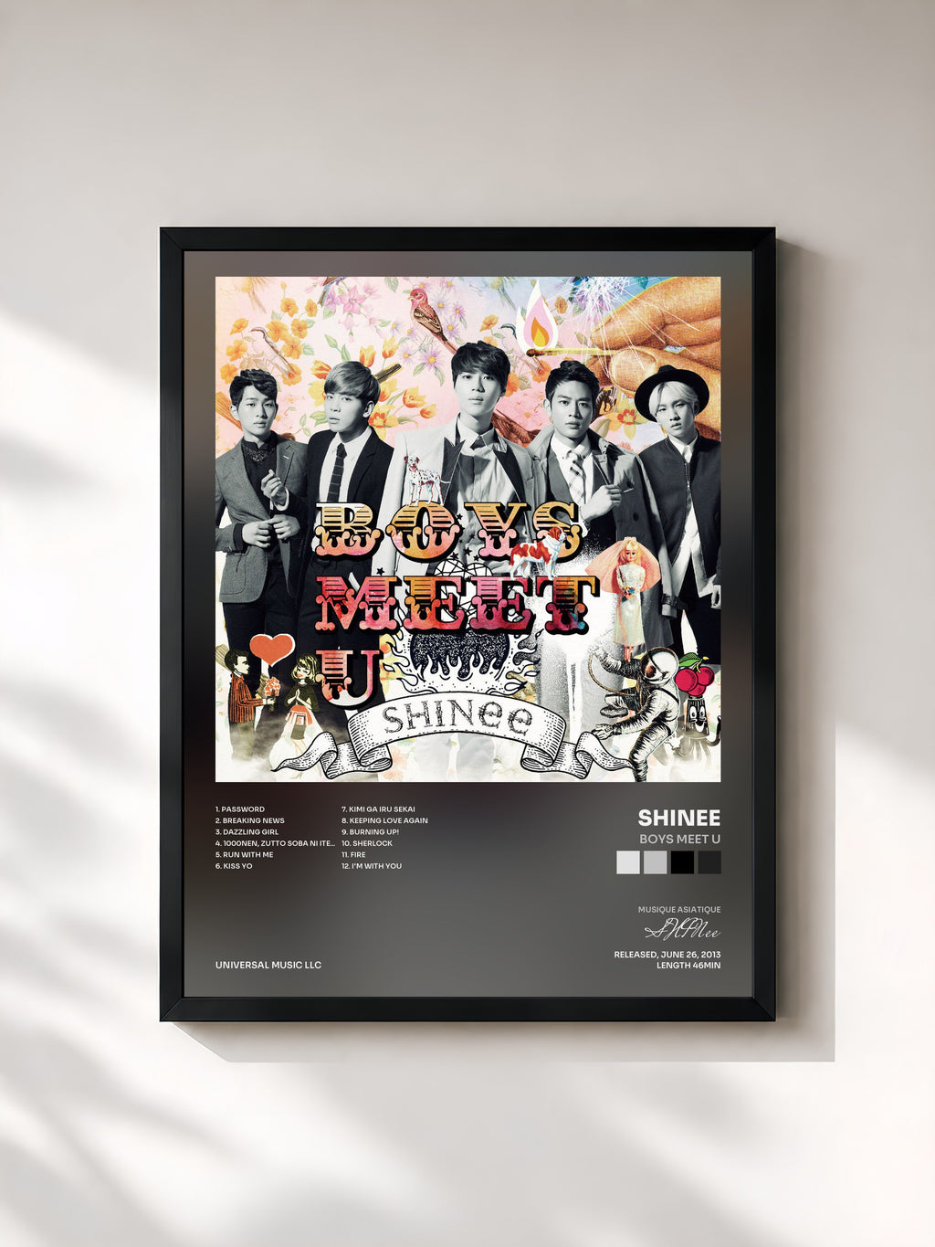 #noir Tableau de l'album Boys Meet U de SHINee, cadre noir, imprimé et encadré en France