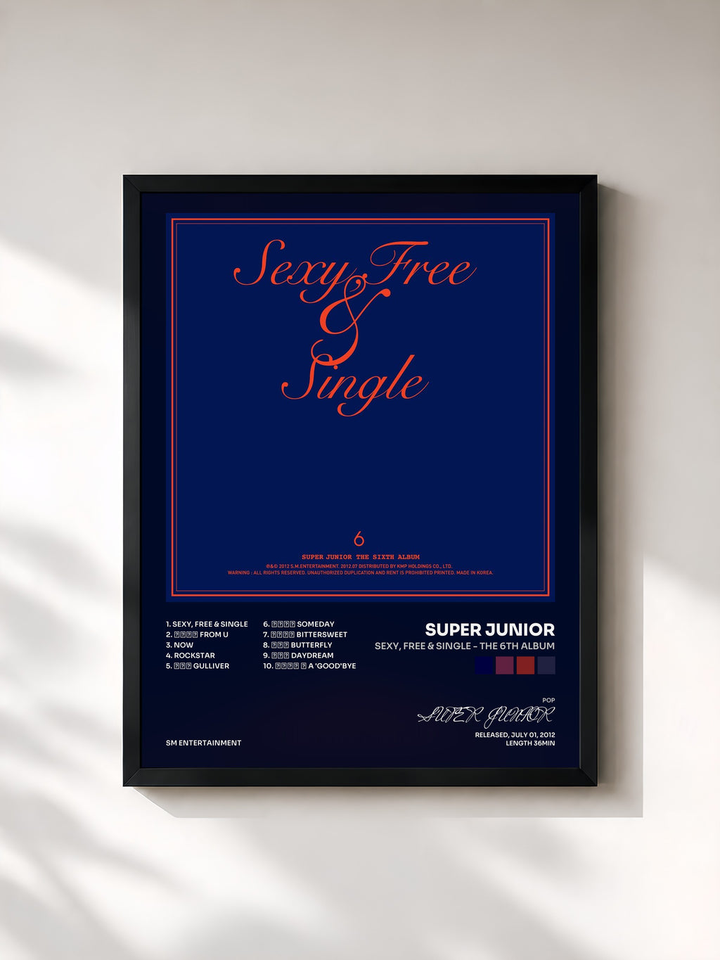 #noir Tableau de l'album Sexy, Free & Single - The 6th Album de SUPER JUNIOR, cadre noir, imprimé et encadré en France