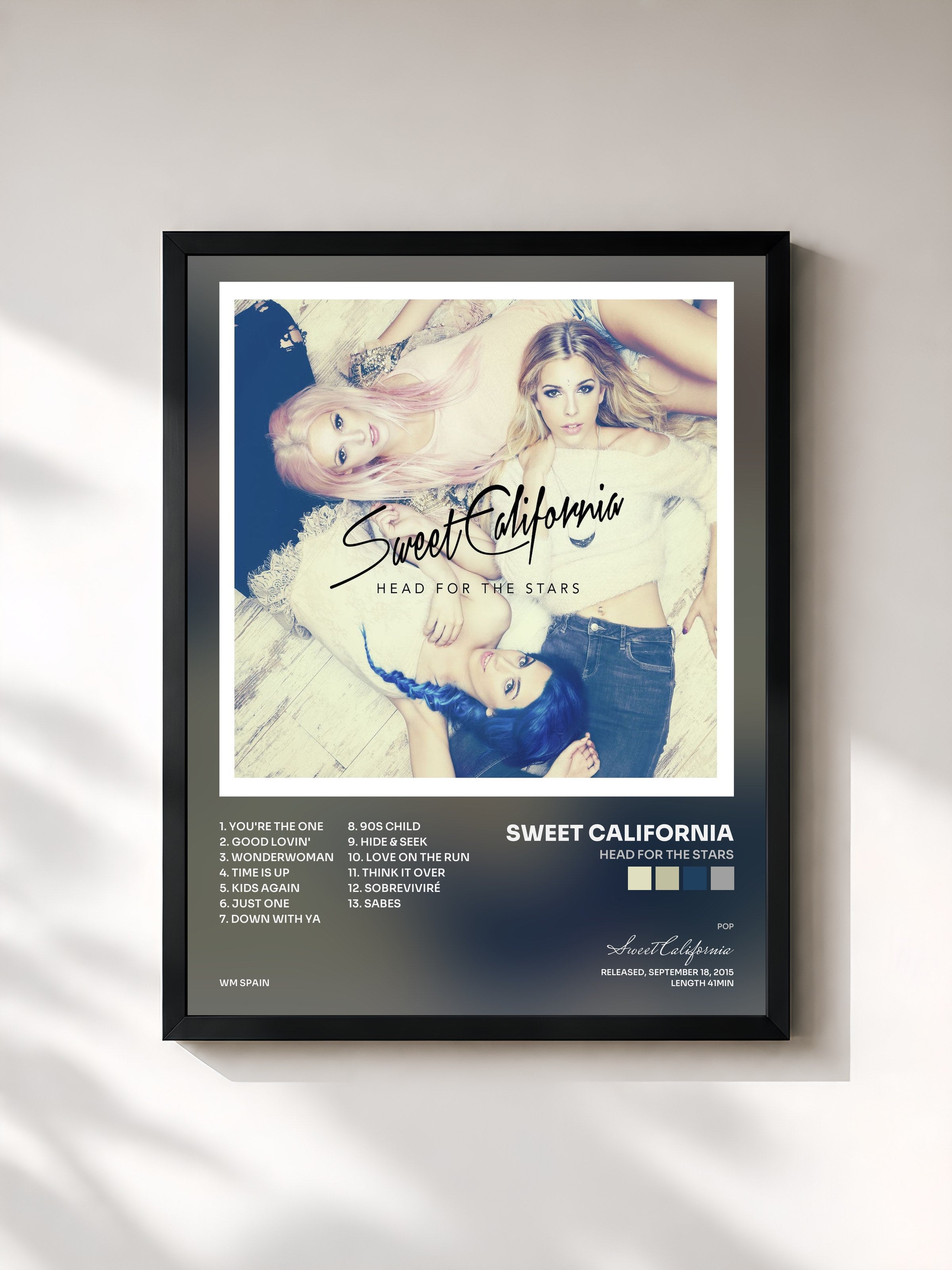 #noir Tableau de l'album Head for the stars de Sweet California, cadre noir, imprimé et encadré en France