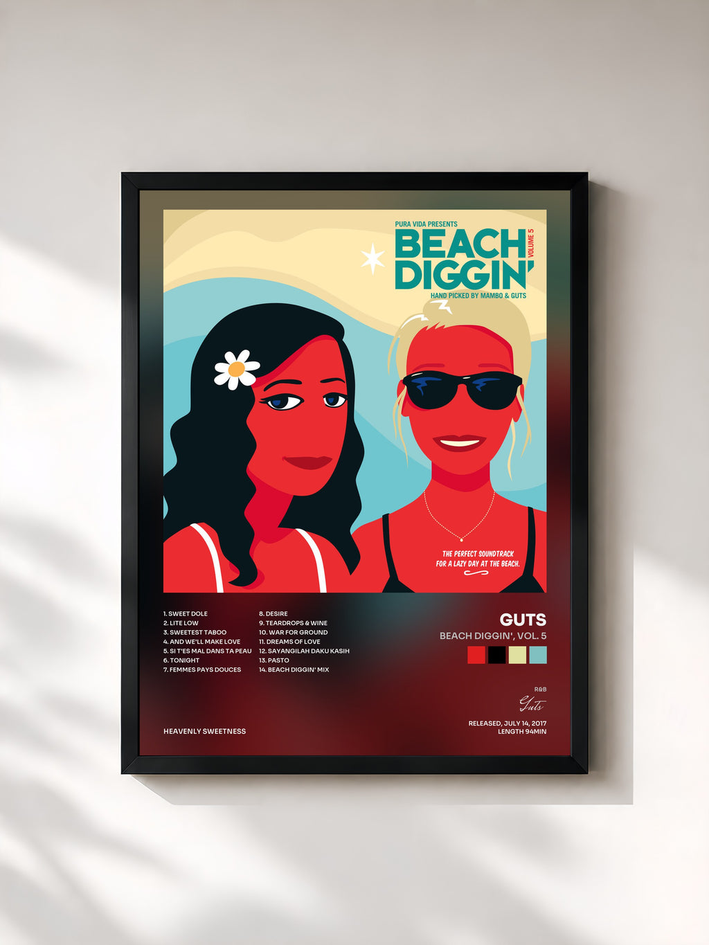 #noir Tableau de l'album Beach Diggin', Vol. 5 de Guts, cadre noir, imprimé et encadré en France