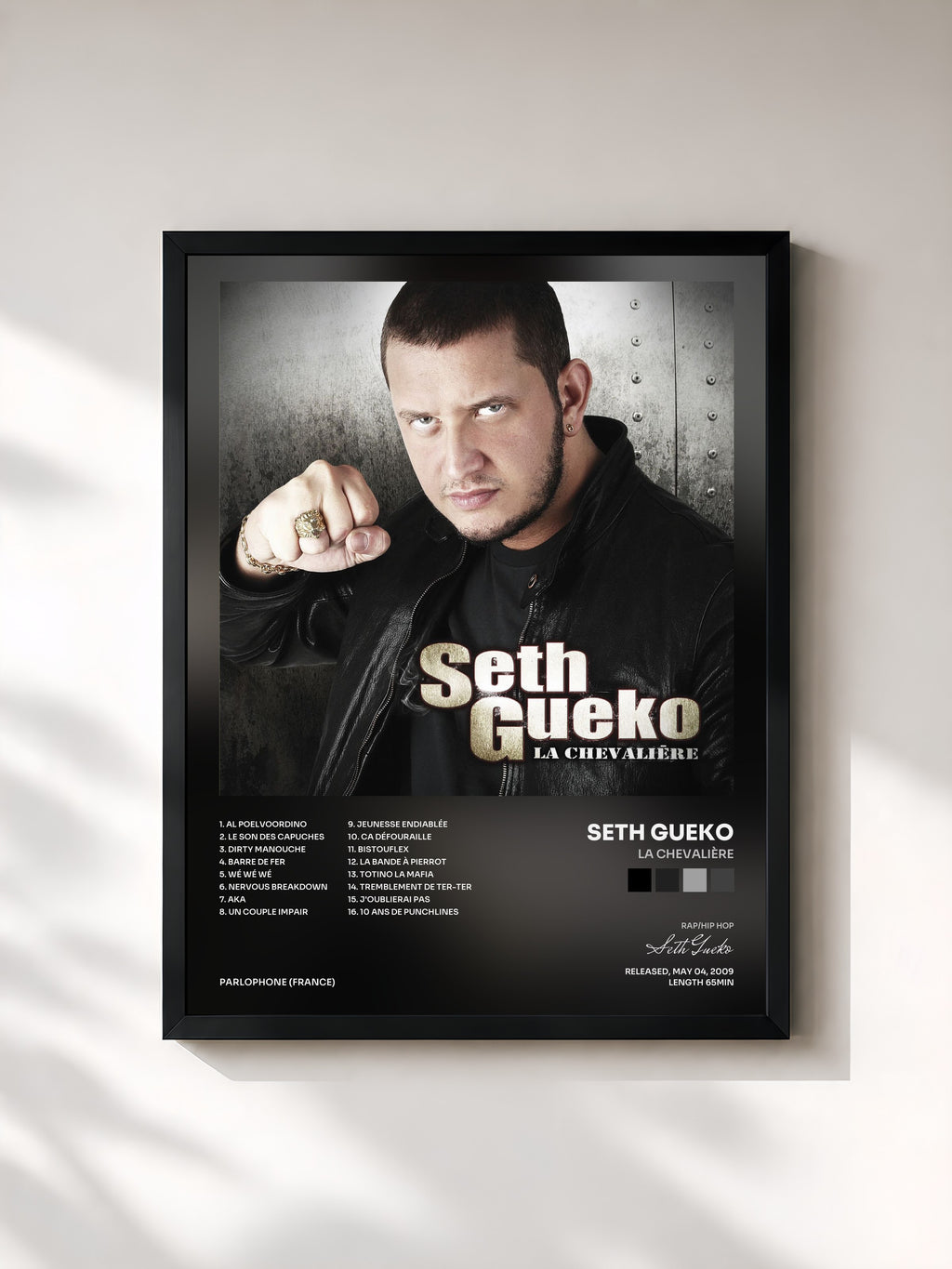 #noir Tableau de l'album La Chevalière de Seth Gueko, cadre noir, imprimé et encadré en France