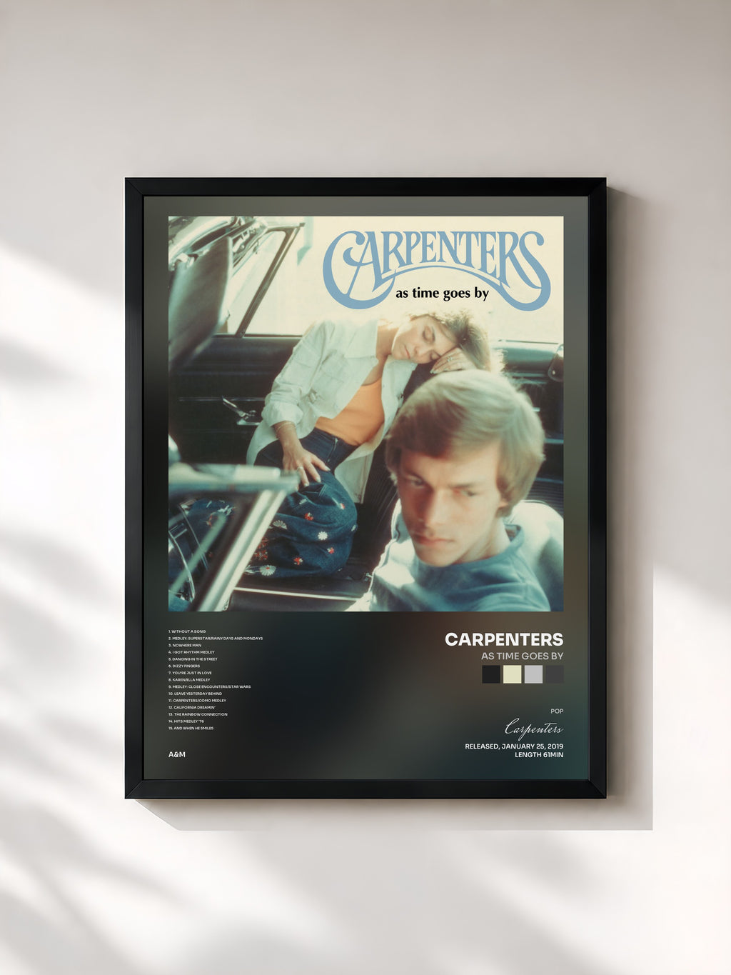 #noir Tableau de l'album As Time Goes By de Carpenters, cadre noir, imprimé et encadré en France