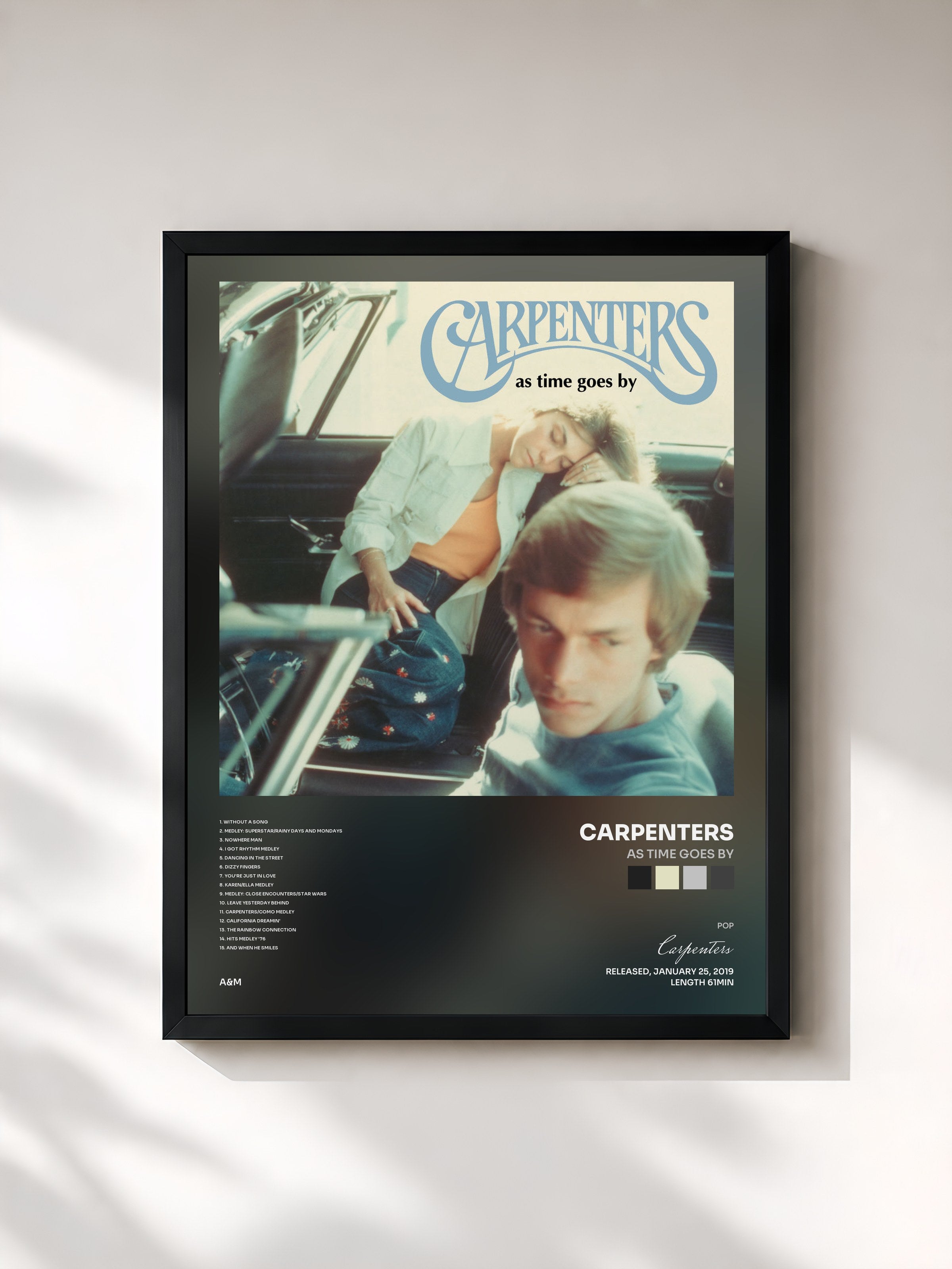 #noir Tableau de l'album As Time Goes By de Carpenters, cadre noir, imprimé et encadré en France