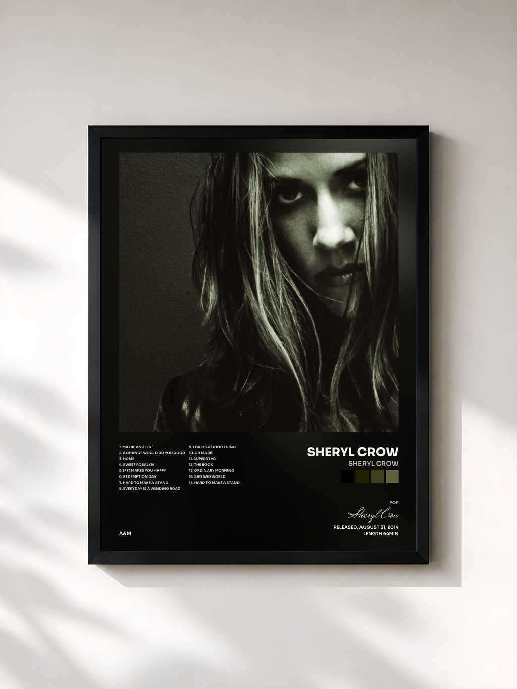#noir Tableau de l'album Sheryl Crow de Sheryl Crow, cadre noir, imprimé et encadré en France