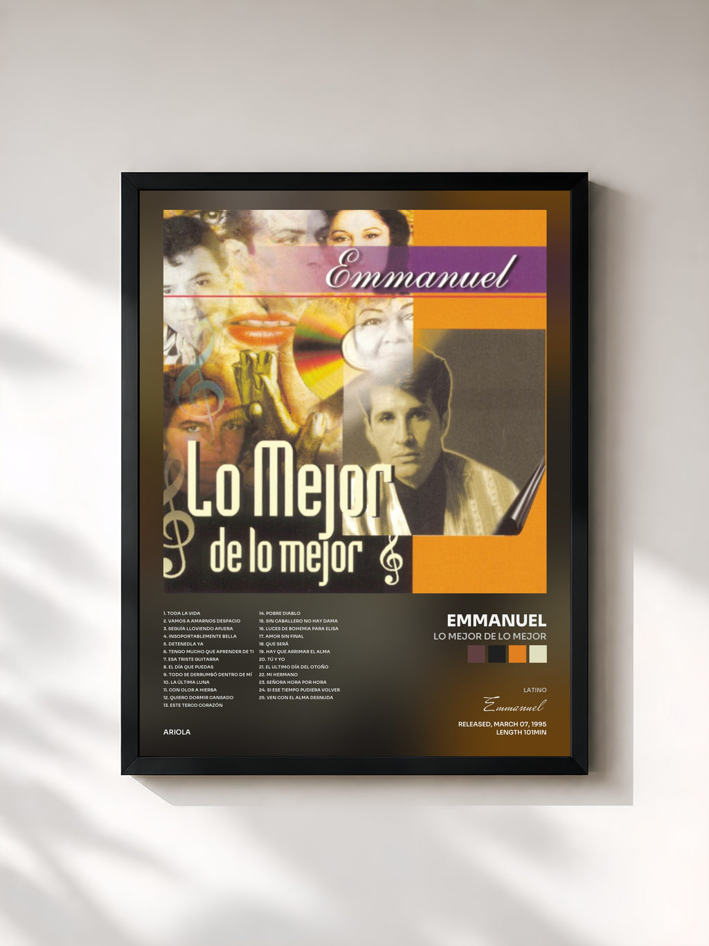 #noir Tableau de l'album Lo Mejor De Lo Mejor de Emmanuel, cadre noir, imprimé et encadré en France