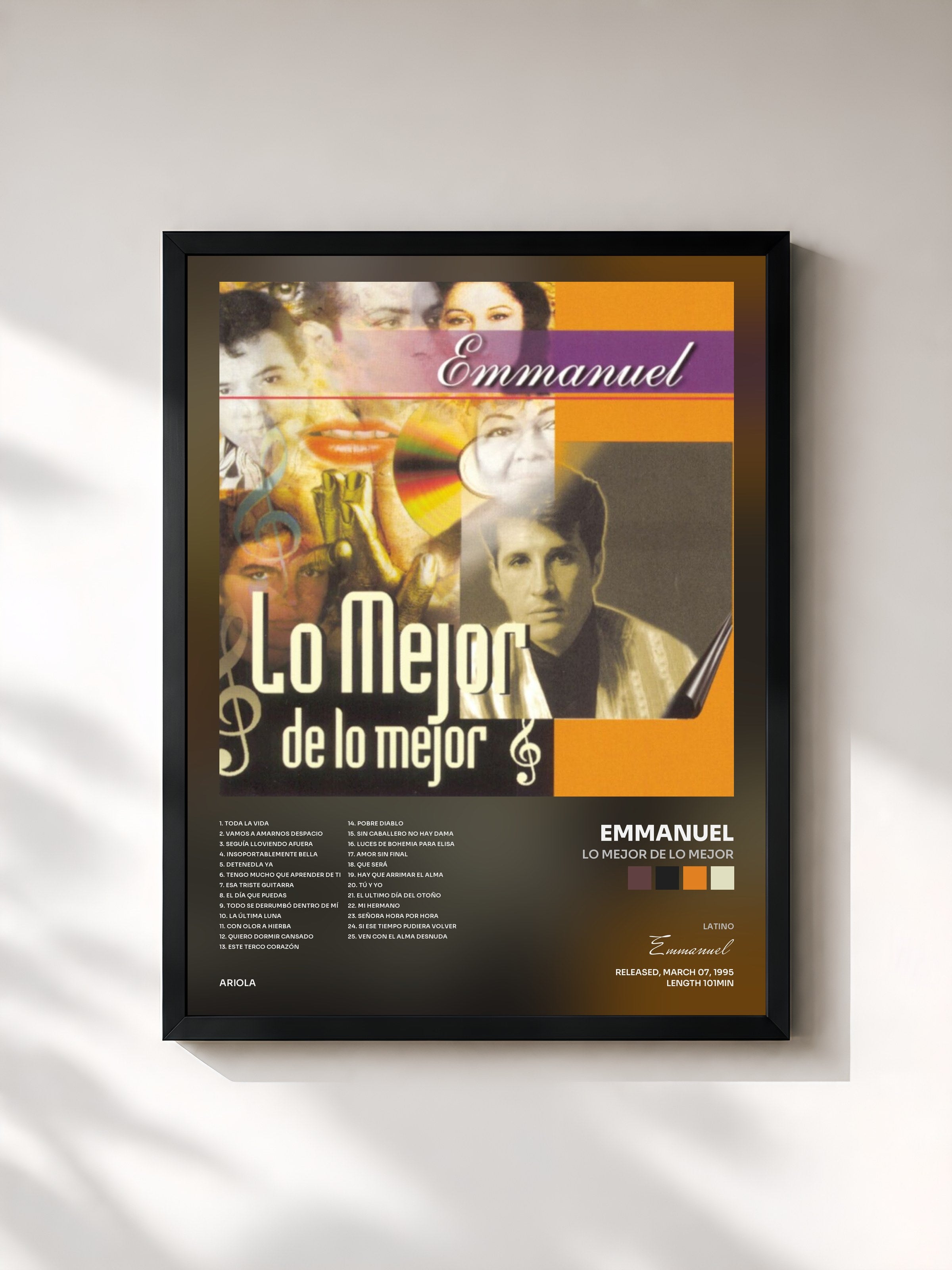 #noir Tableau de l'album Lo Mejor De Lo Mejor de Emmanuel, cadre noir, imprimé et encadré en France