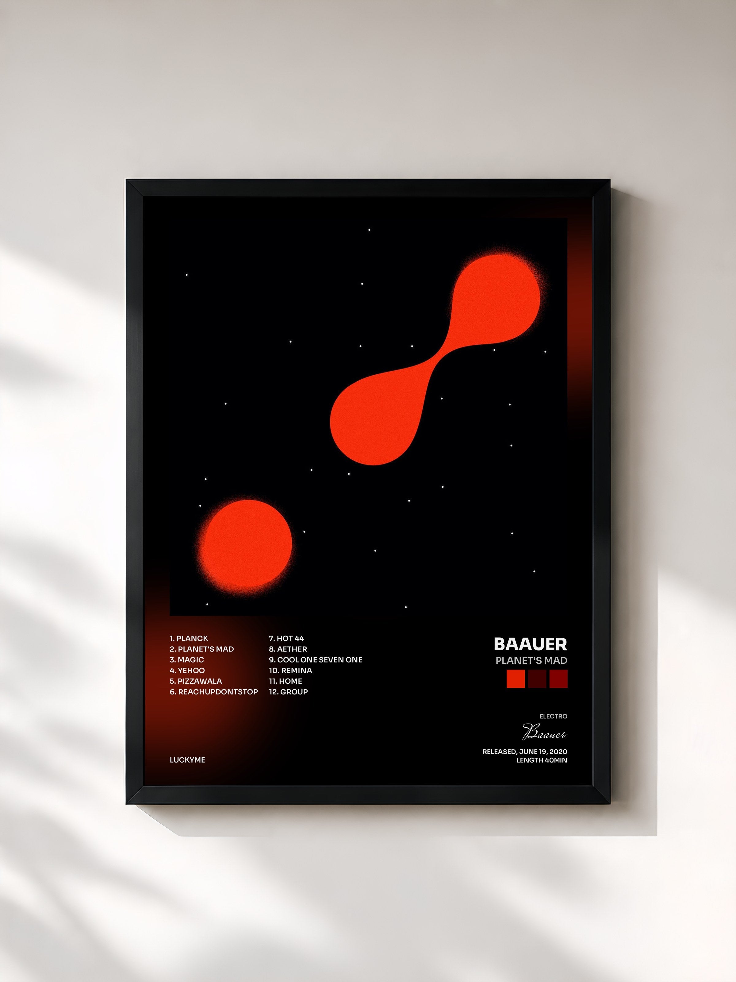 #noir Tableau de l'album PLANET'S MAD de Baauer, cadre noir, imprimé et encadré en France