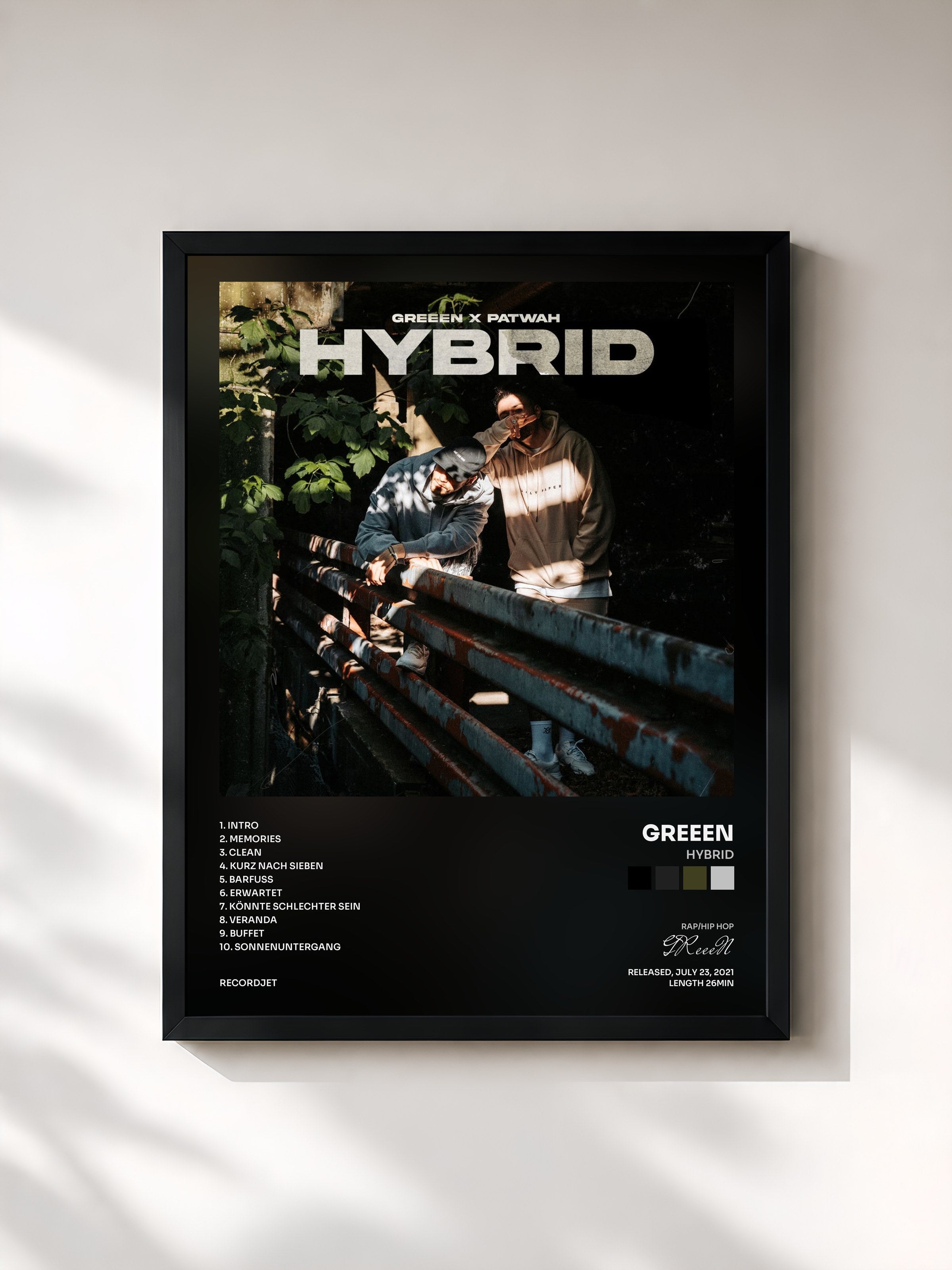 #noir Tableau de l'album Hybrid de GReeeN, cadre noir, imprimé et encadré en France
