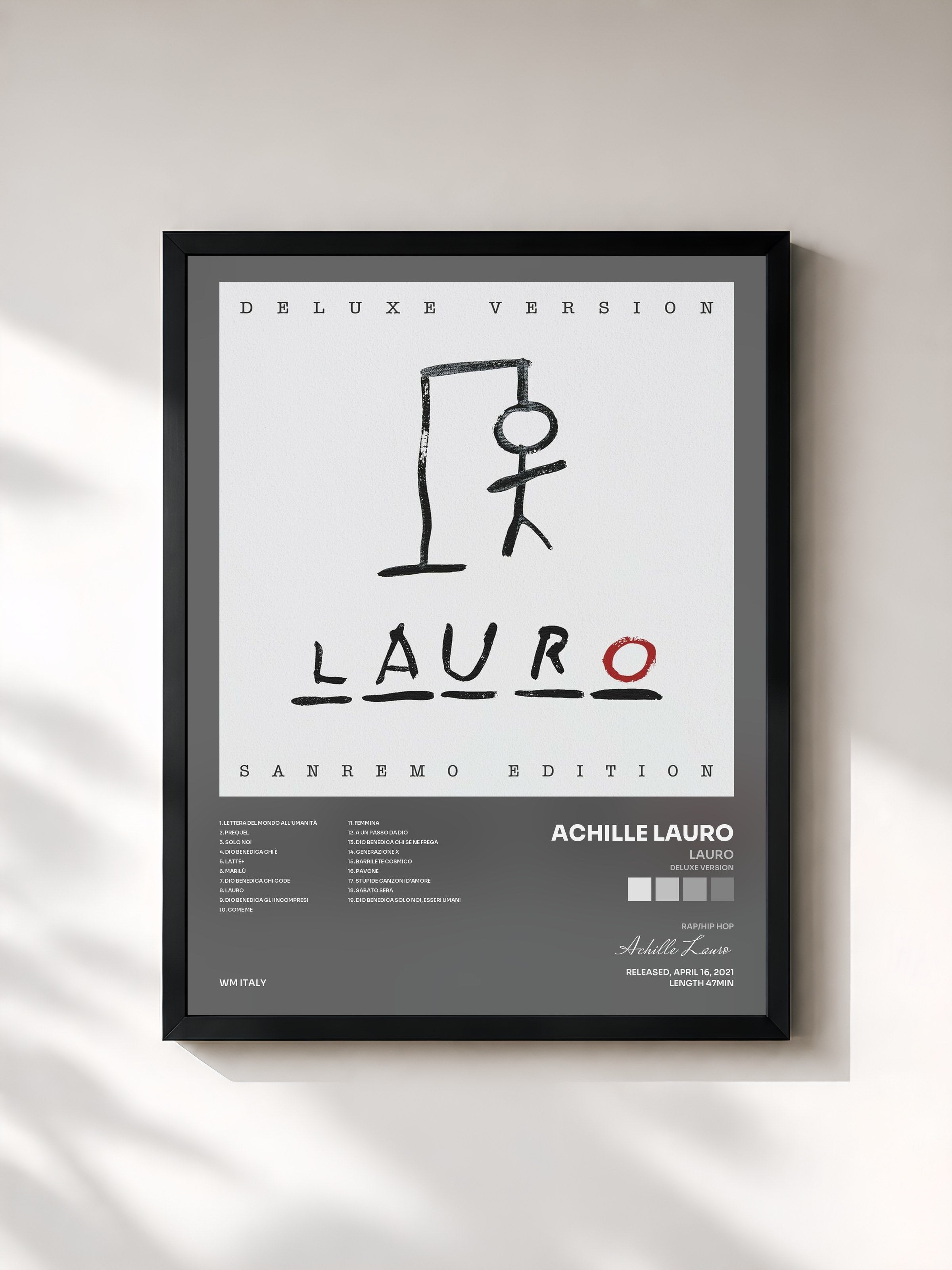 #noir Tableau de l'album LAURO (Deluxe Version) de Achille Lauro, cadre noir, imprimé et encadré en France