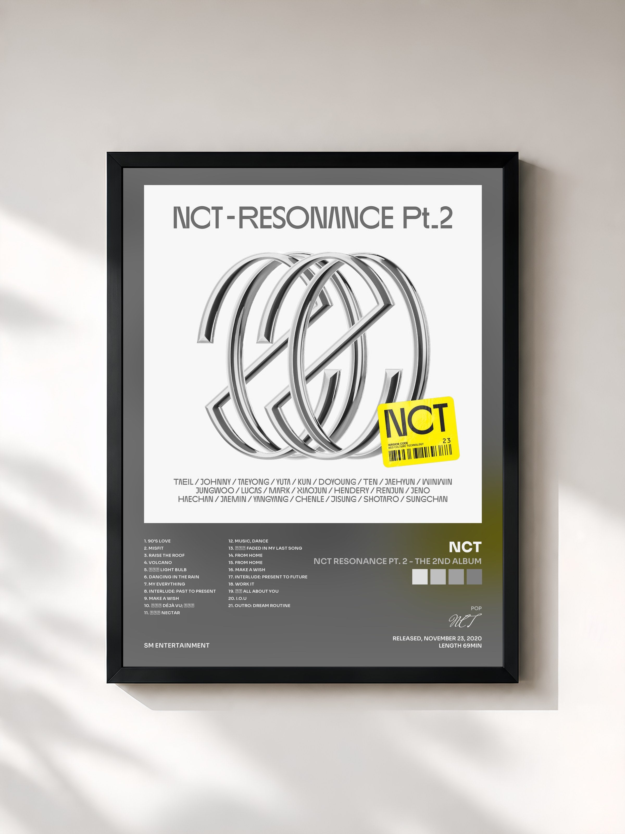 #noir Tableau de l'album NCT RESONANCE Pt. 2 - The 2nd Album de NCT, cadre noir, imprimé et encadré en France