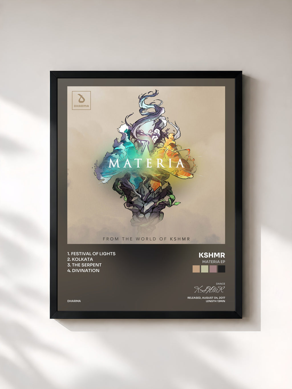 #noir Tableau de l'album Materia EP de KSHMR, cadre noir, imprimé et encadré en France